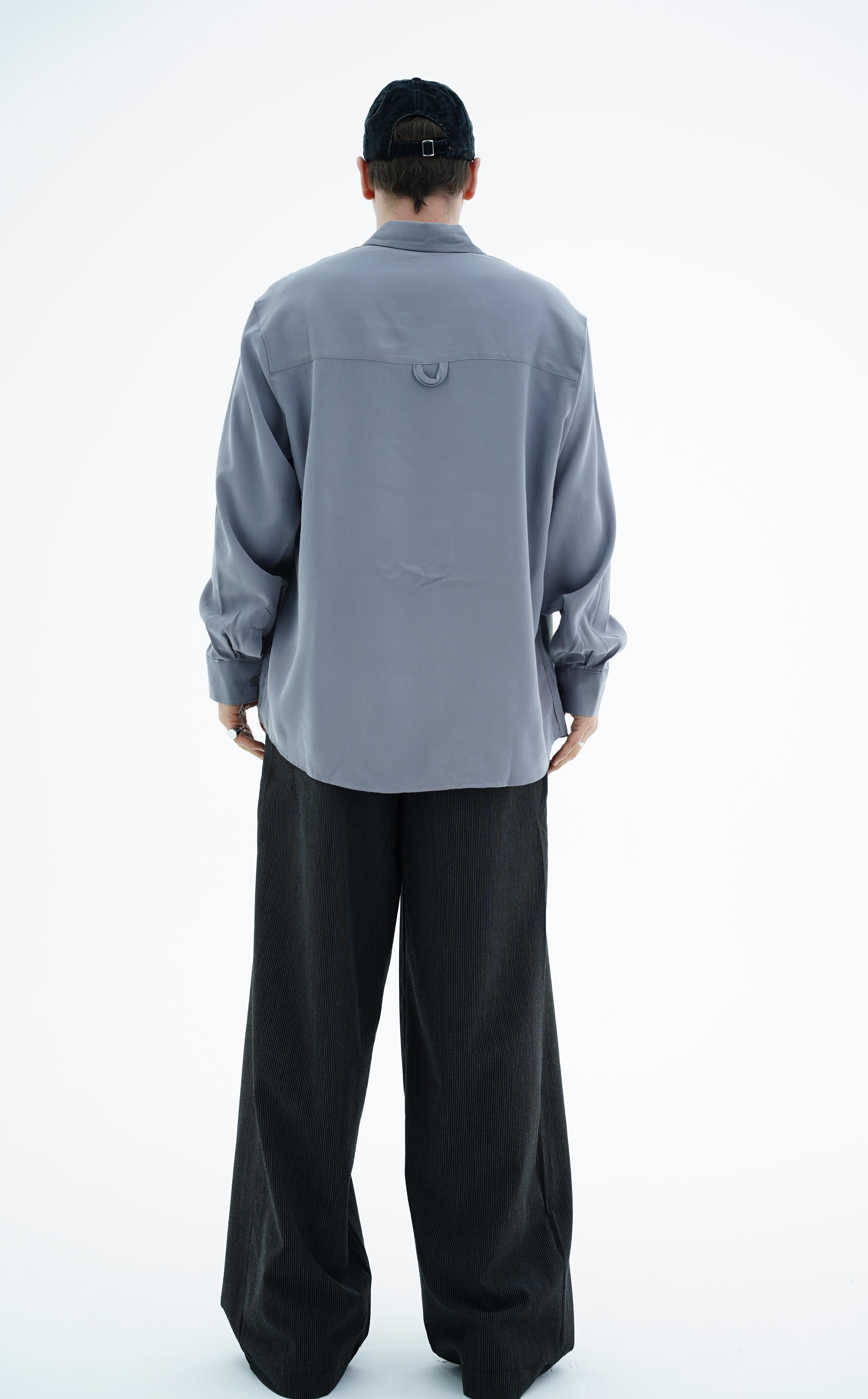 Uzun Kollu Yumuşak Dokulu Gri Oversize Gömlek JC01 26Y102