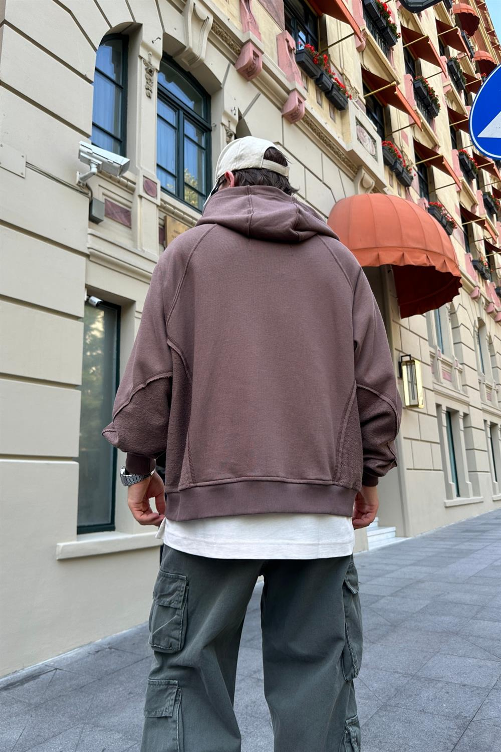 VCNTY Baskılı Kahve Oversize Zipper Sweatshirt SW858