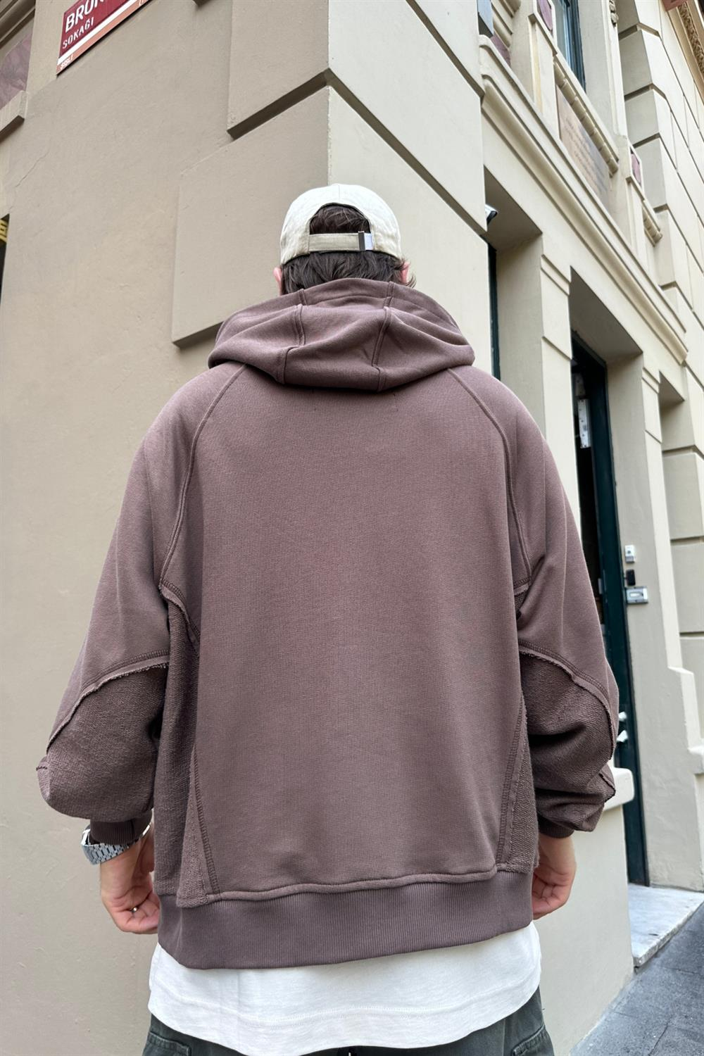 VCNTY Baskılı Kahve Oversize Zipper Sweatshirt SW858