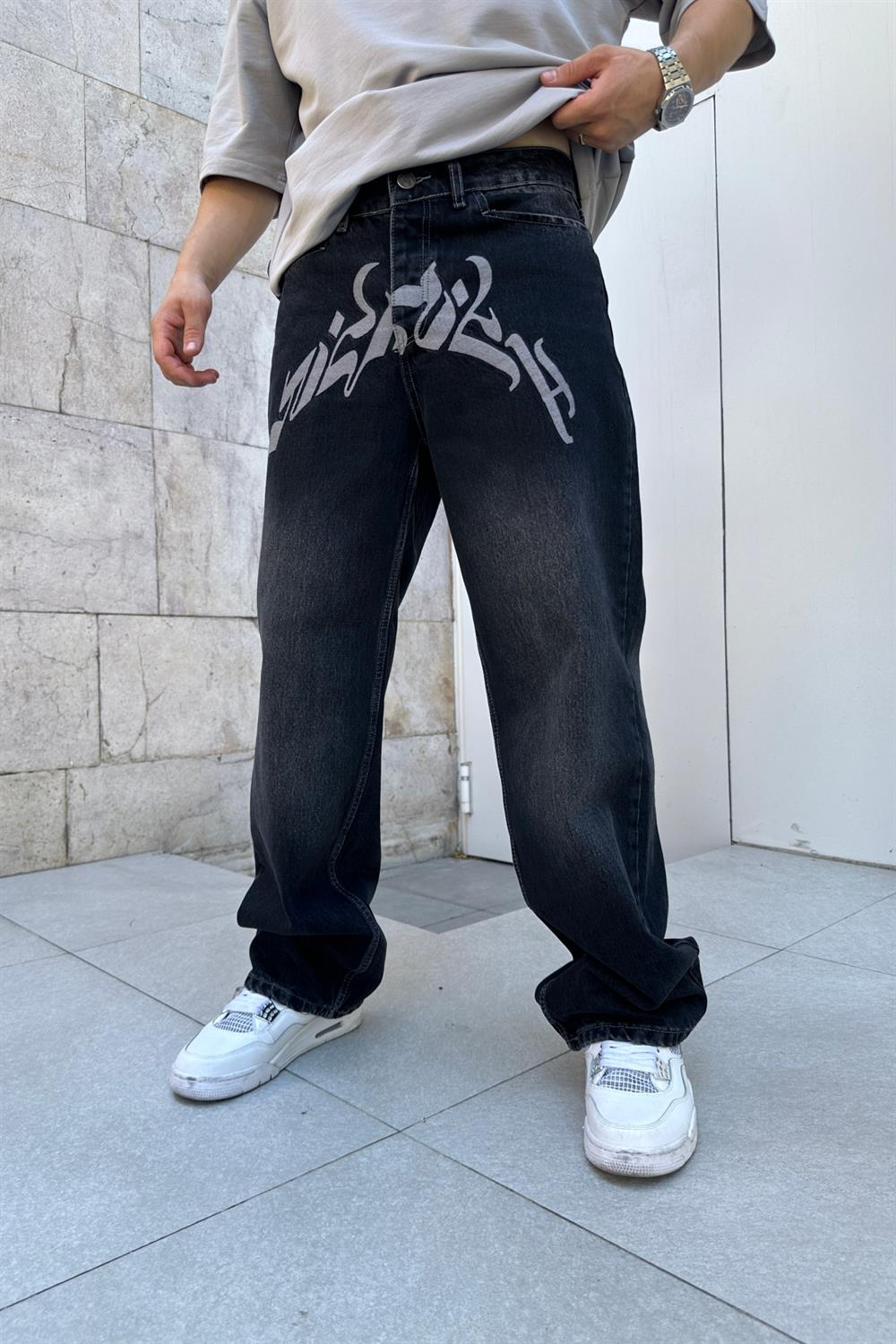 Vicinity Gri Nakışlı Füme Pantolon P724