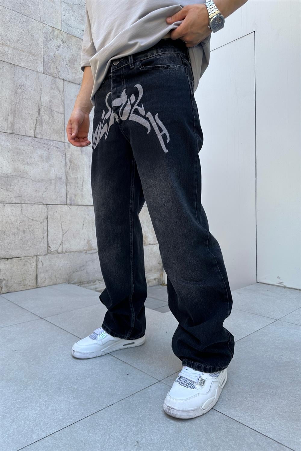 Vicinity Gri Nakışlı Füme Pantolon P724