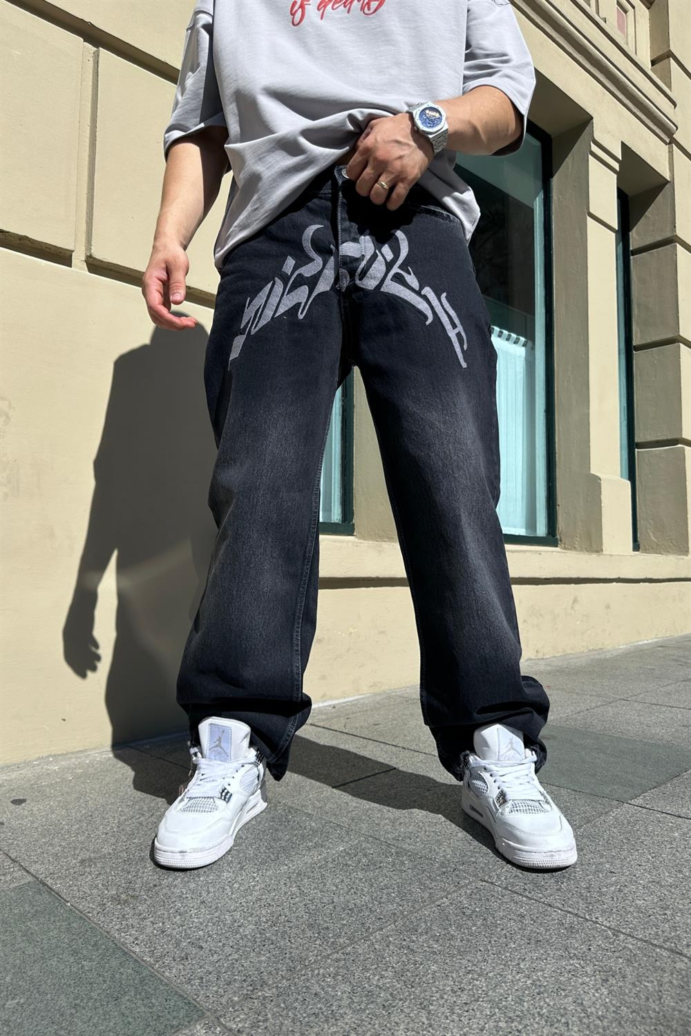 Vicinity Gri Nakışlı Füme Pantolon P724