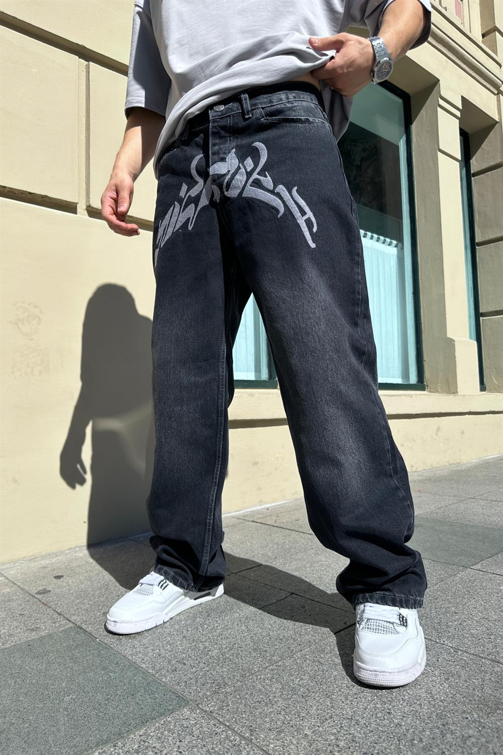 Vicinity Gri Nakışlı Füme Pantolon P724