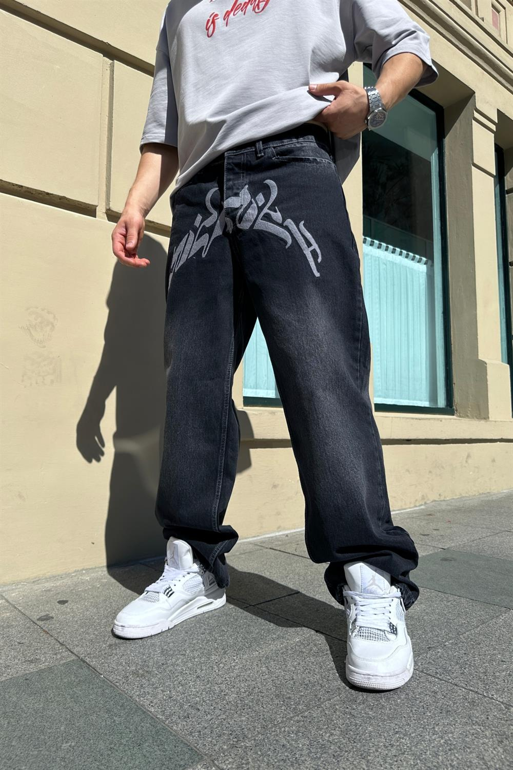 Vicinity Gri Nakışlı Füme Pantolon P724