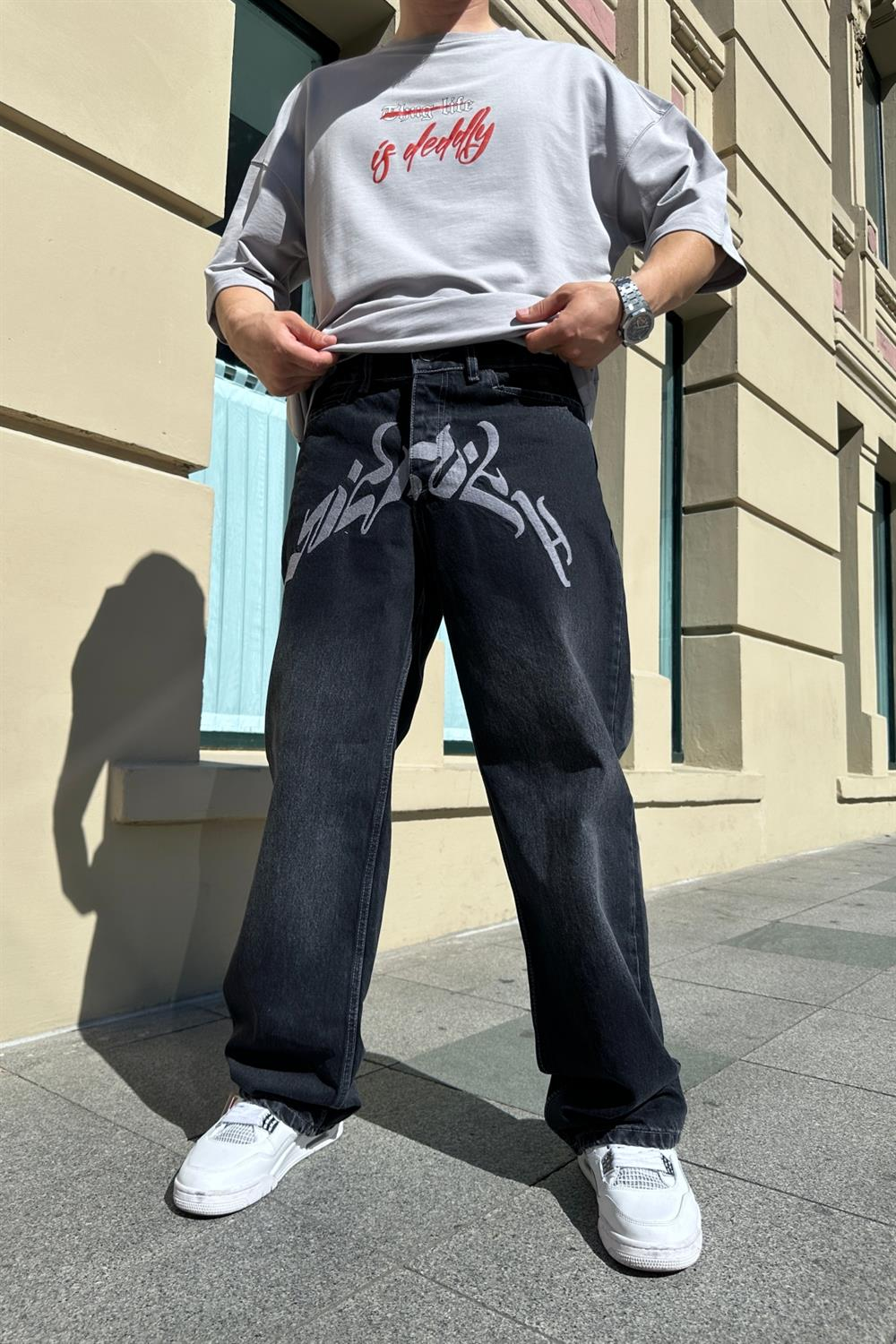 Vicinity Gri Nakışlı Füme Pantolon P724