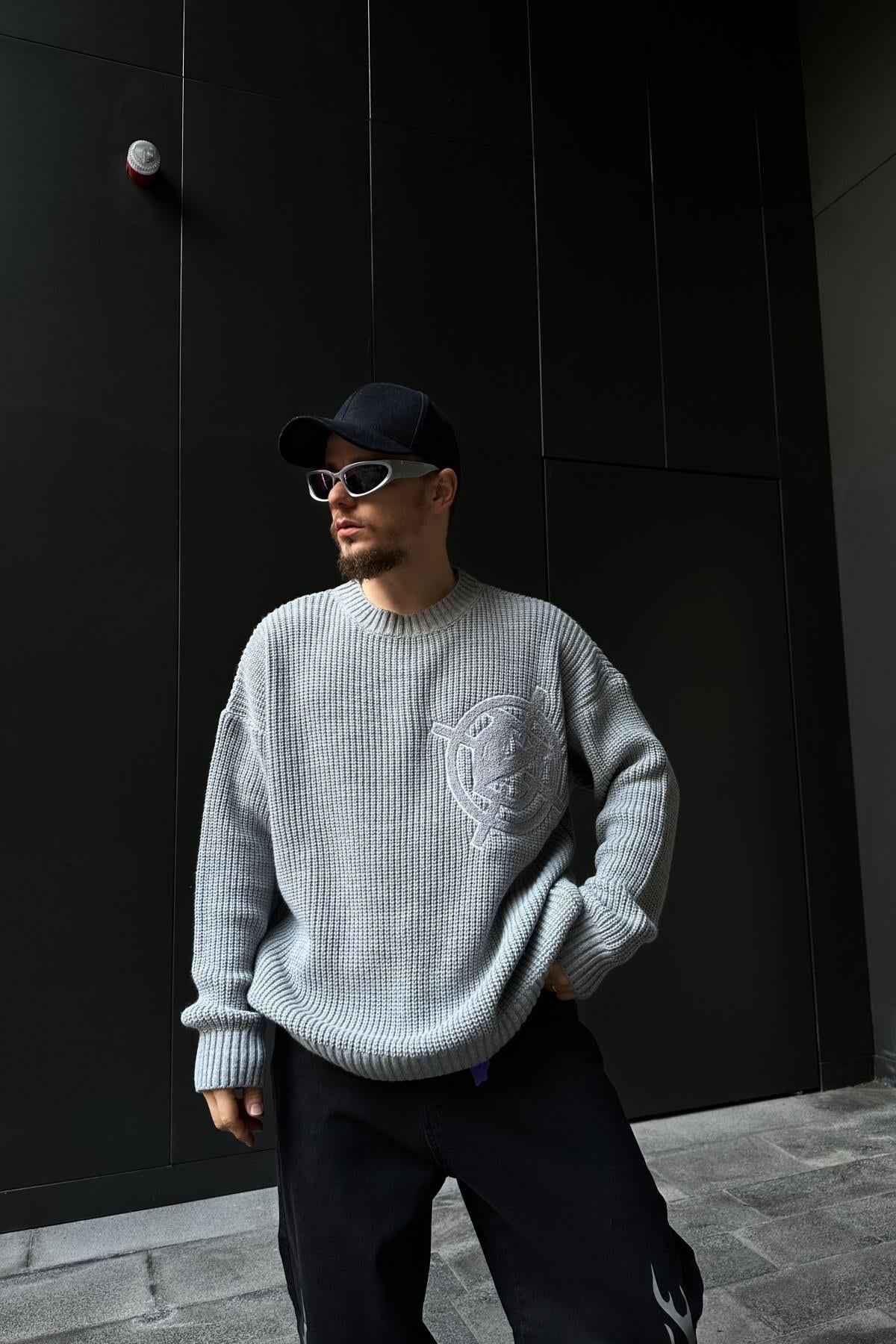 Vicinity Patch Detay Gri Oversize Kazak SW1077