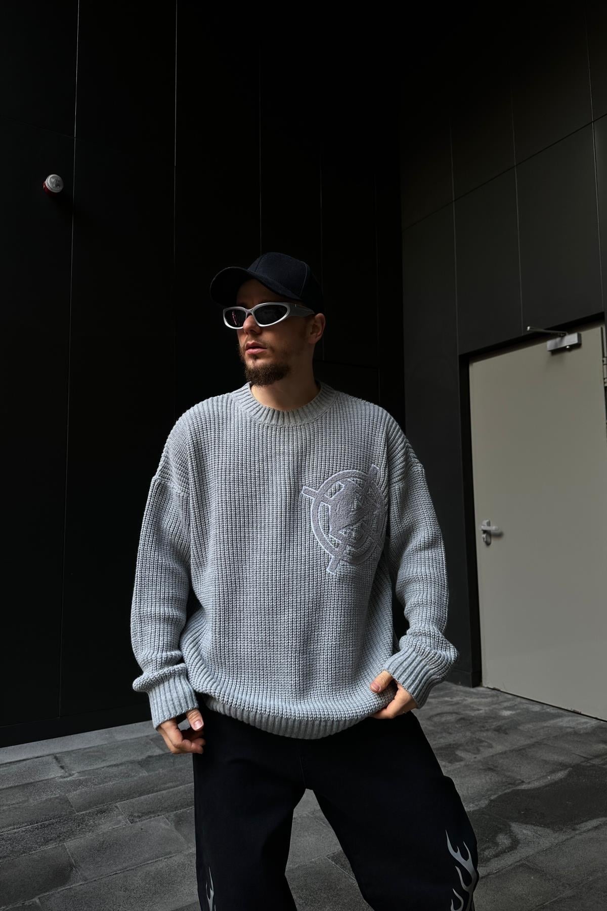 Vicinity Patch Detay Gri Oversize Kazak SW1077