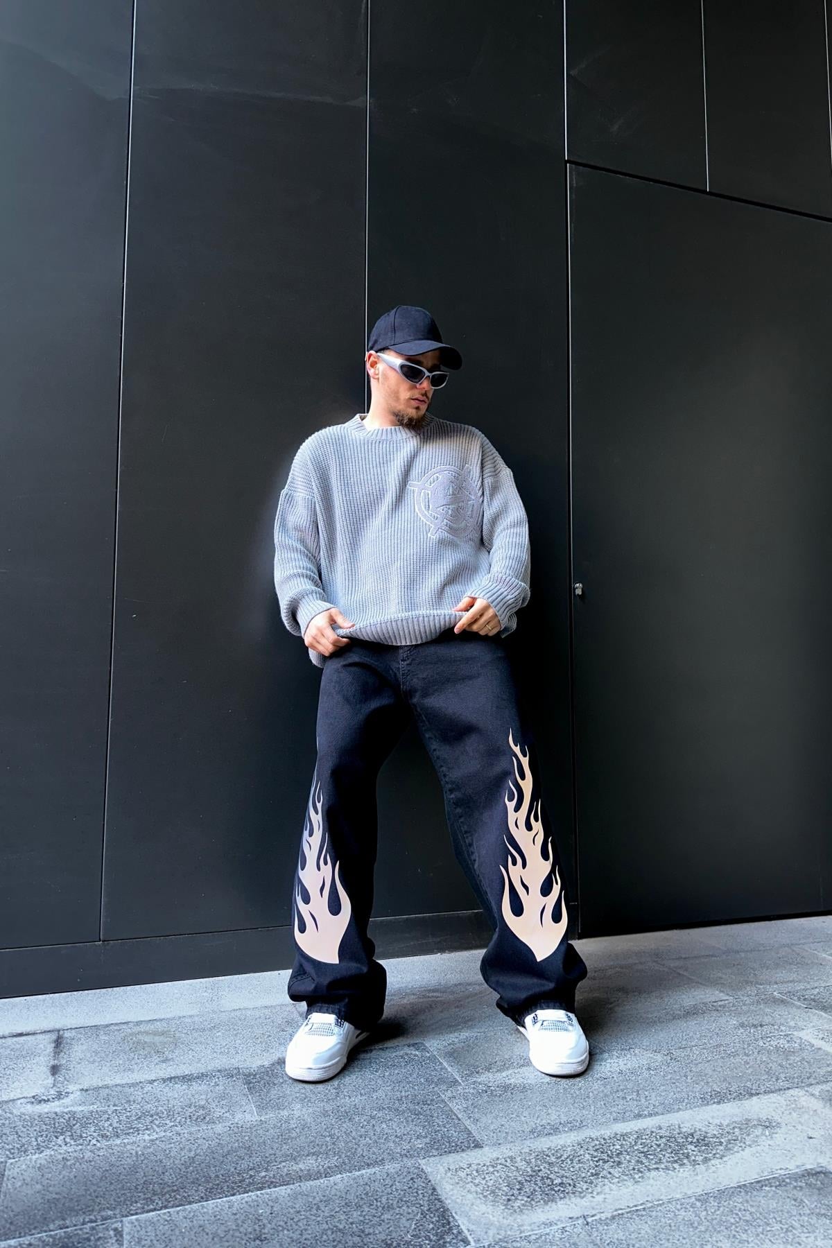 Vicinity Patch Detay Gri Oversize Kazak SW1077