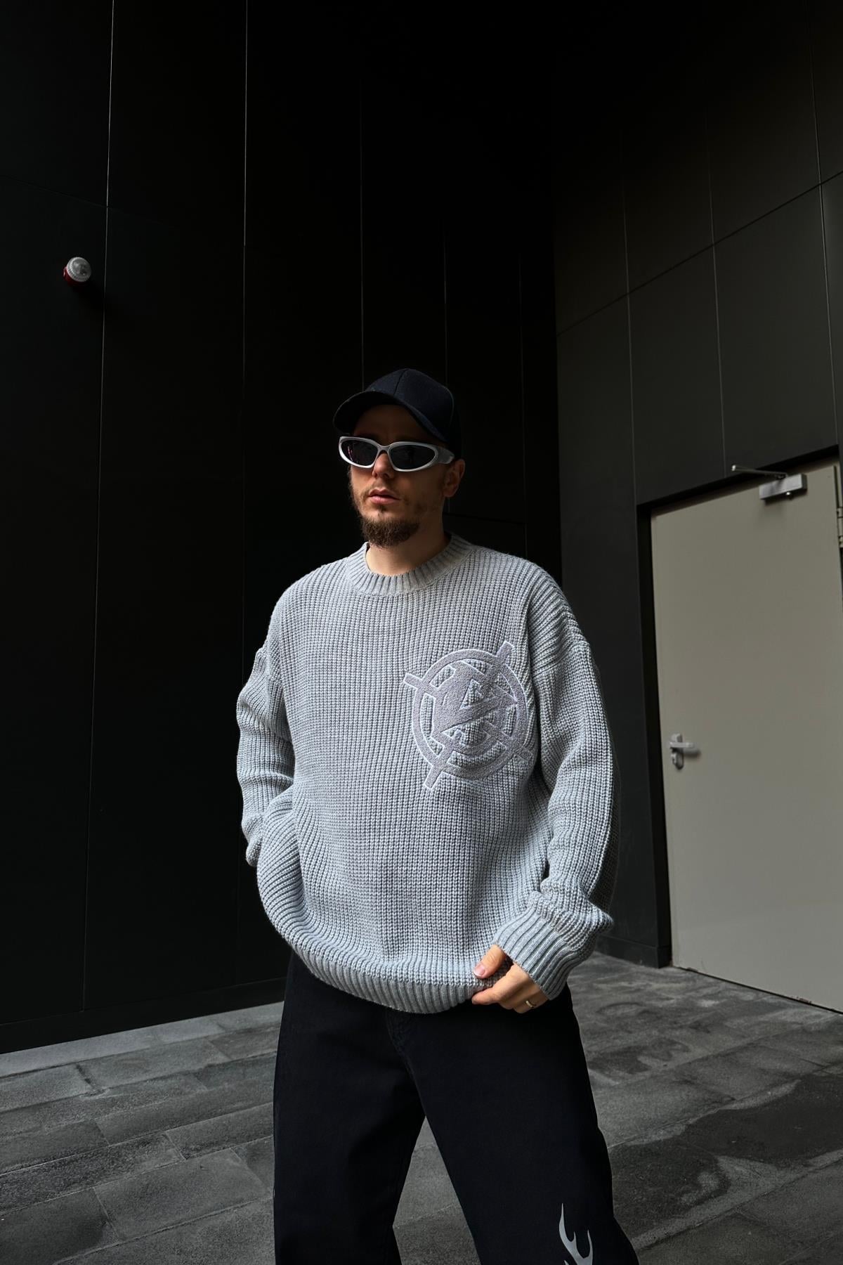 Vicinity Patch Detay Gri Oversize Kazak SW1077