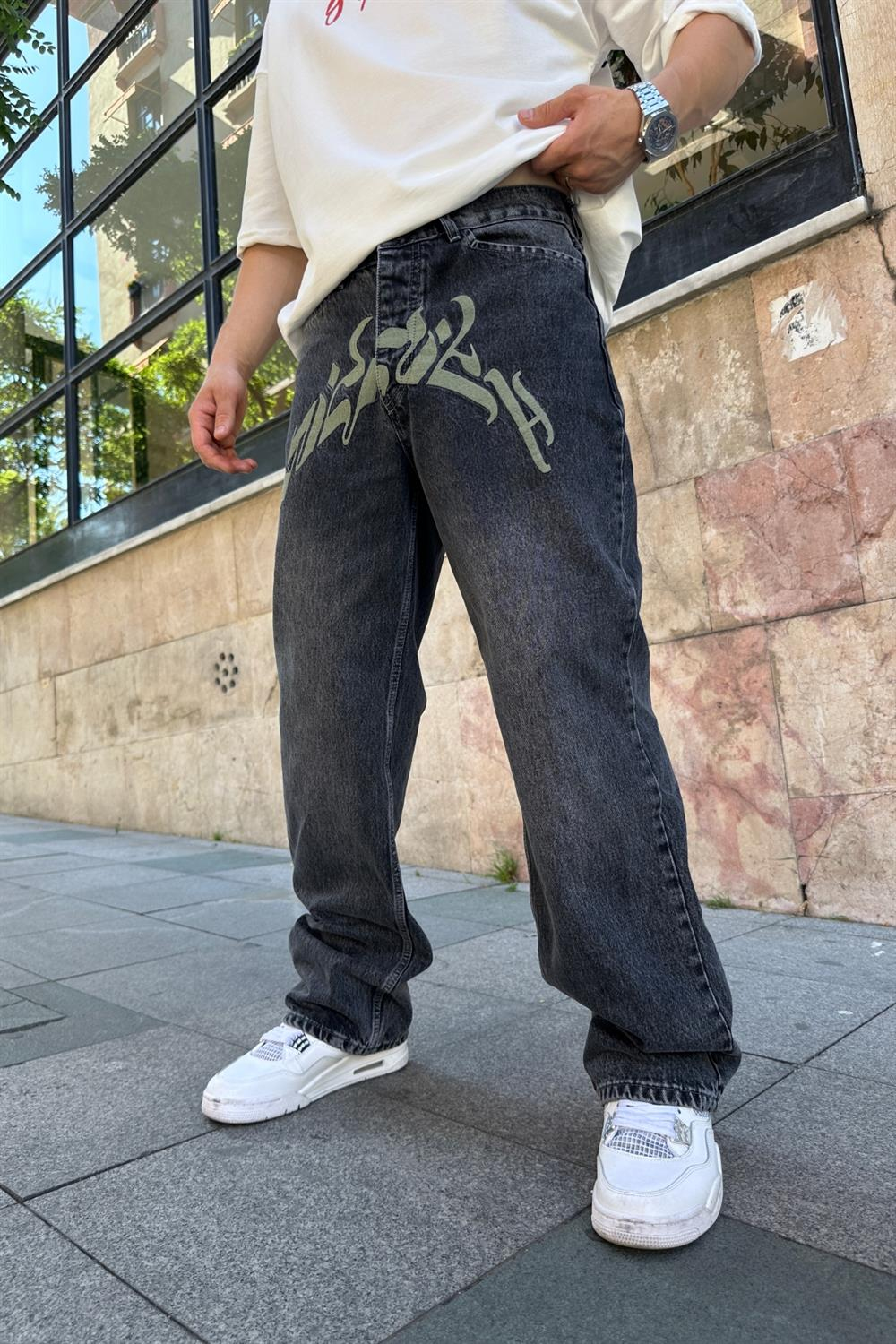 Vicinity Yeşil Nakışlı Füme Pantolon P723