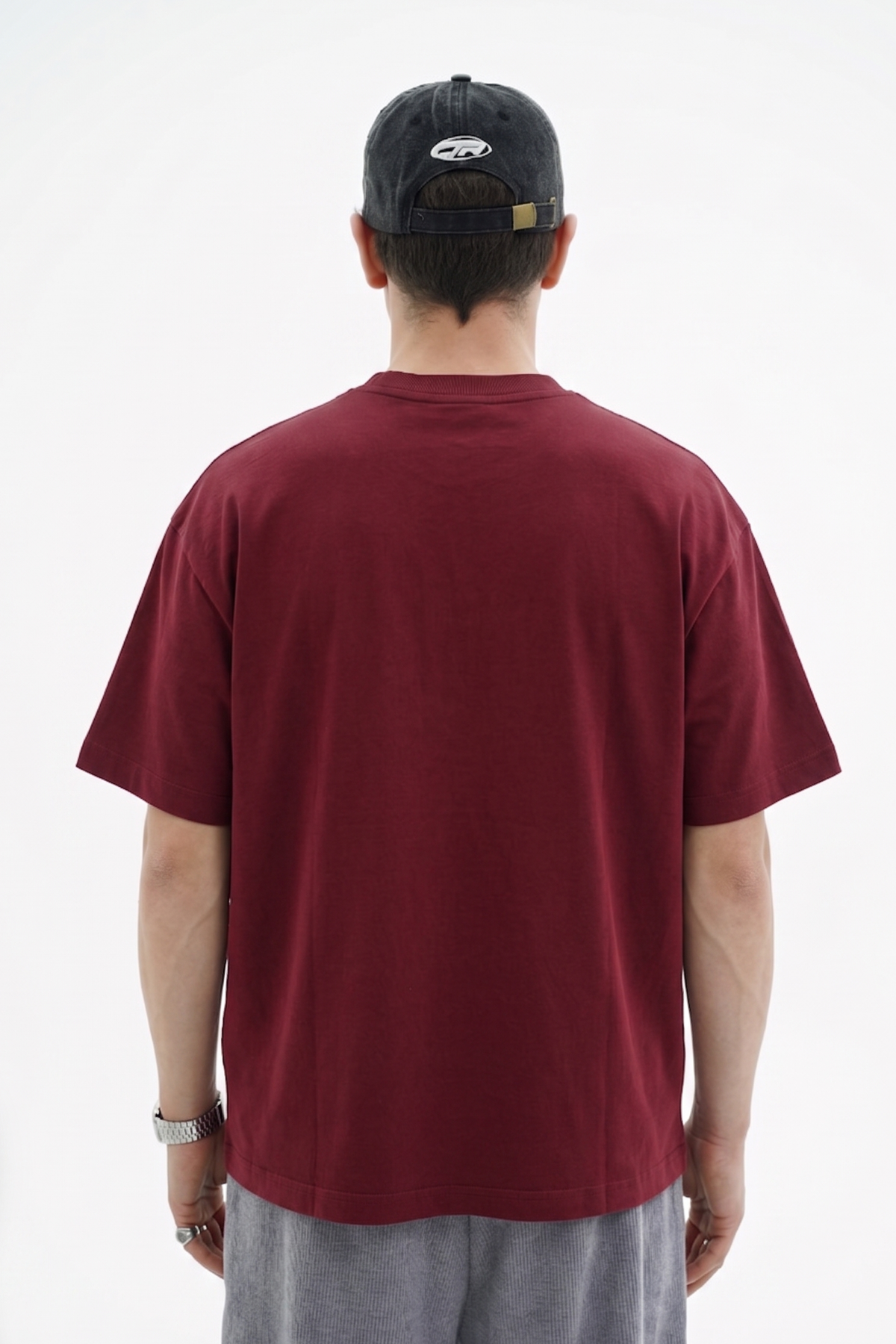 Vintage Nakışlı Bordo Oversize Tshirt