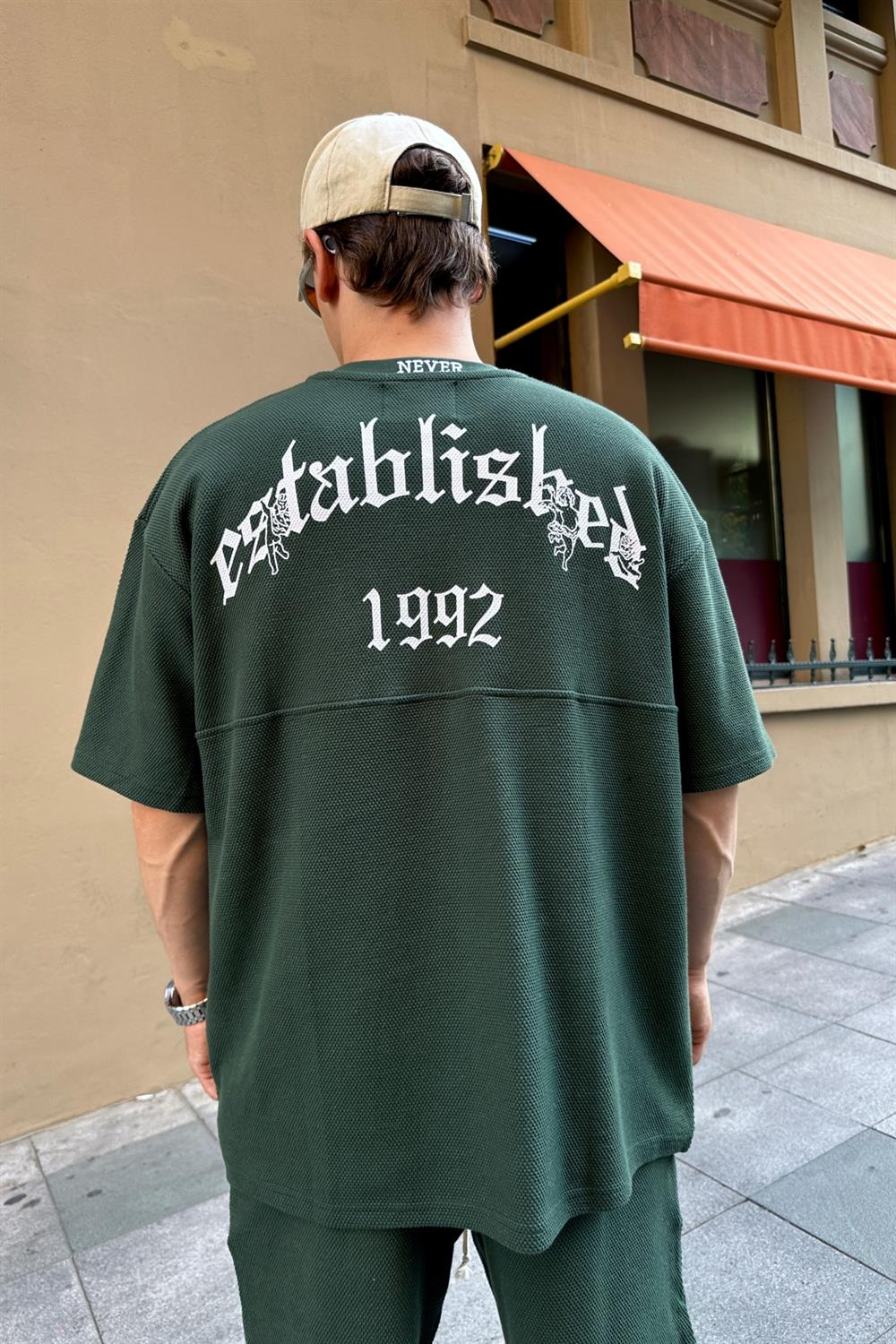 Waffle Kumaş Yeşil Overise Şort Tshirt Takım TKM133