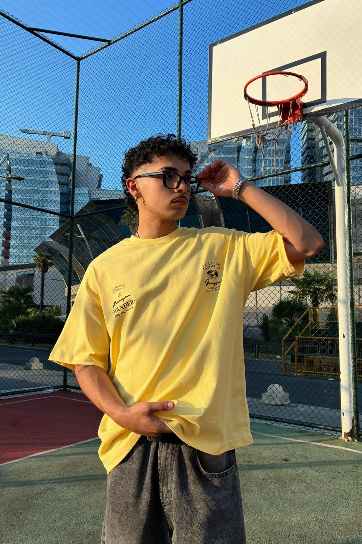 Wander Baskılı Sarı Oversize Tshirt JC01