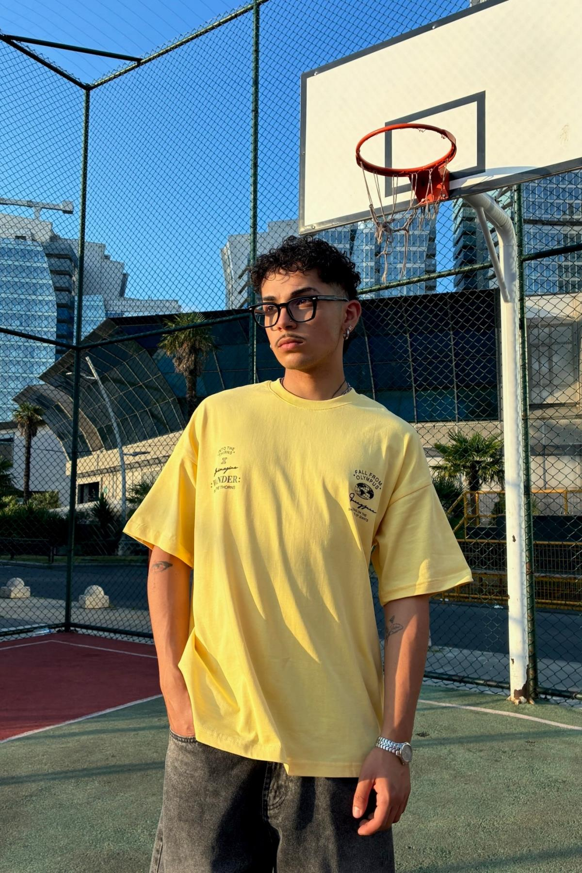 Wander Baskılı Sarı Oversize Tshirt JC01