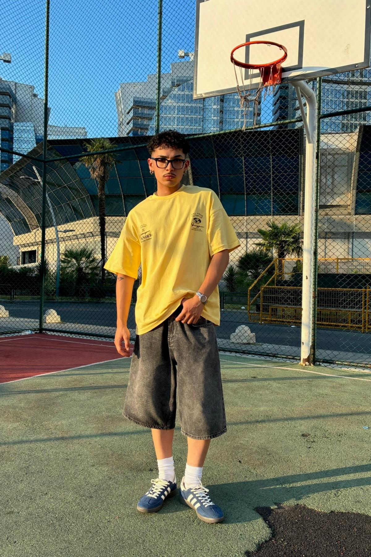 Wander Baskılı Sarı Oversize Tshirt JC01