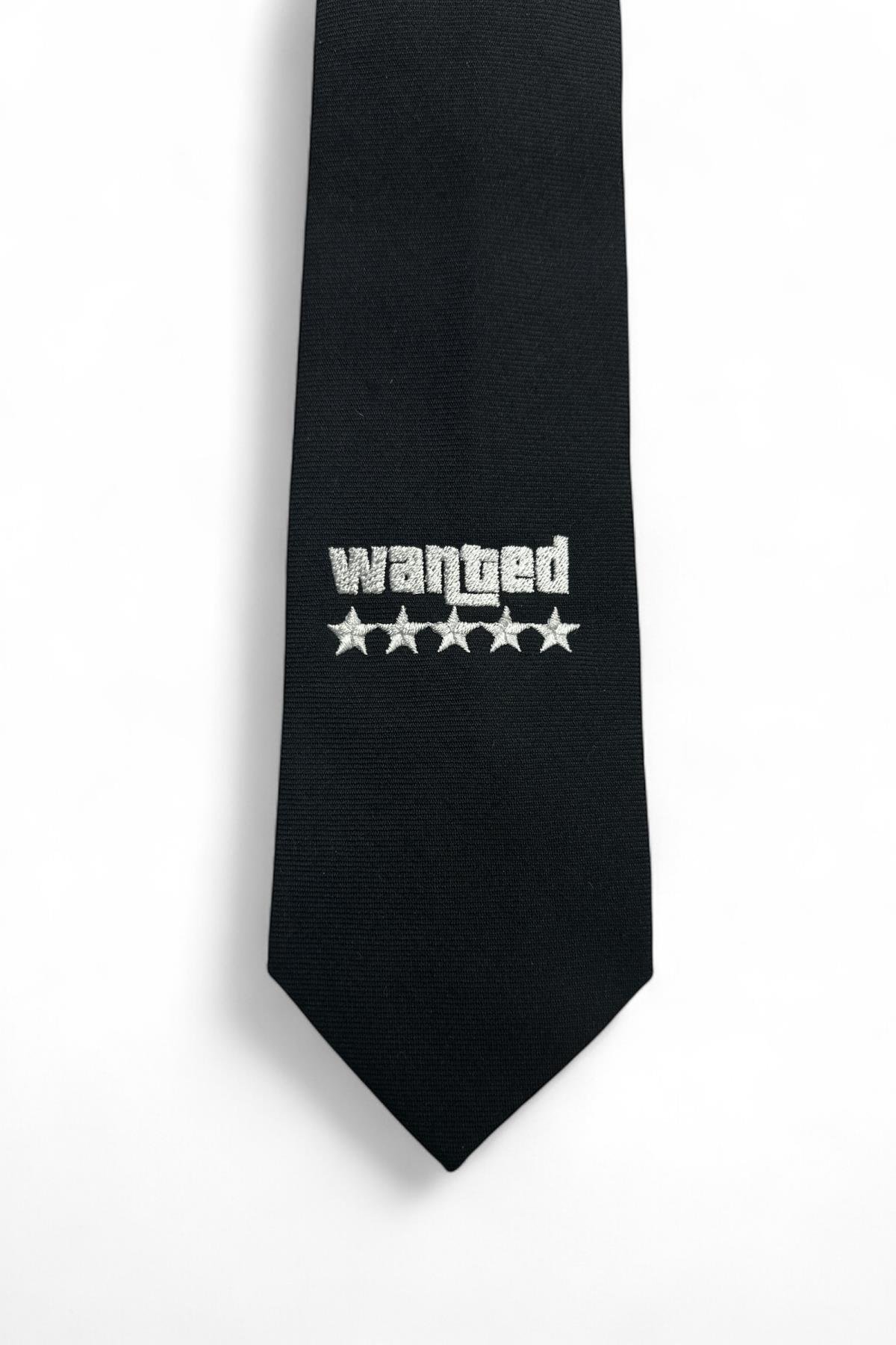 Wanted Beyaz Nakışlı Kravat
