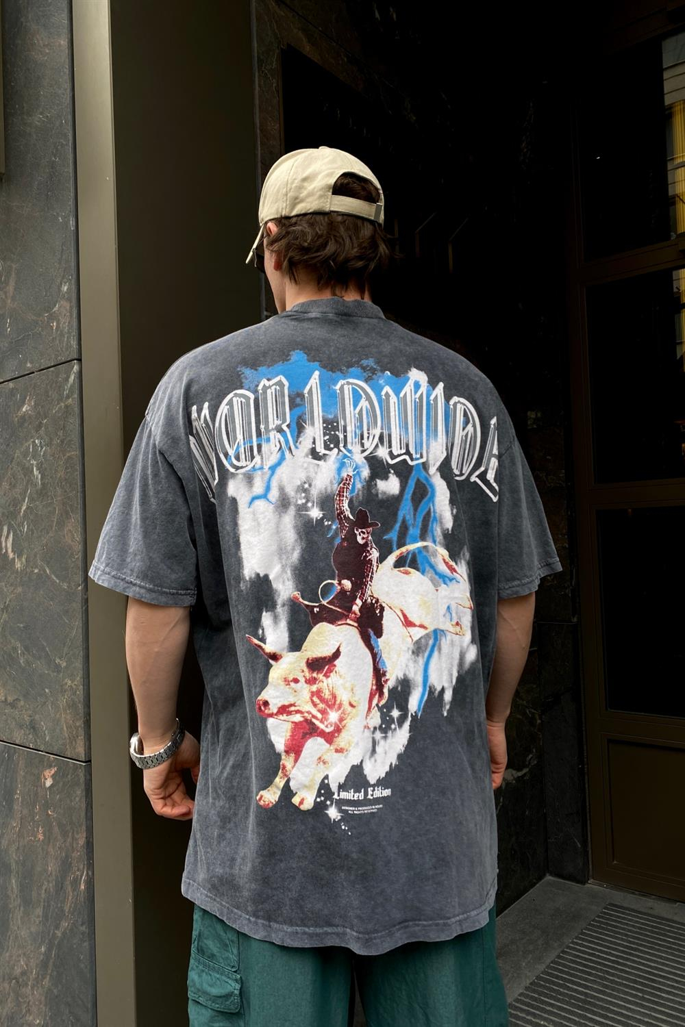 Worldwide Baskılı Oversize Tshirt T555