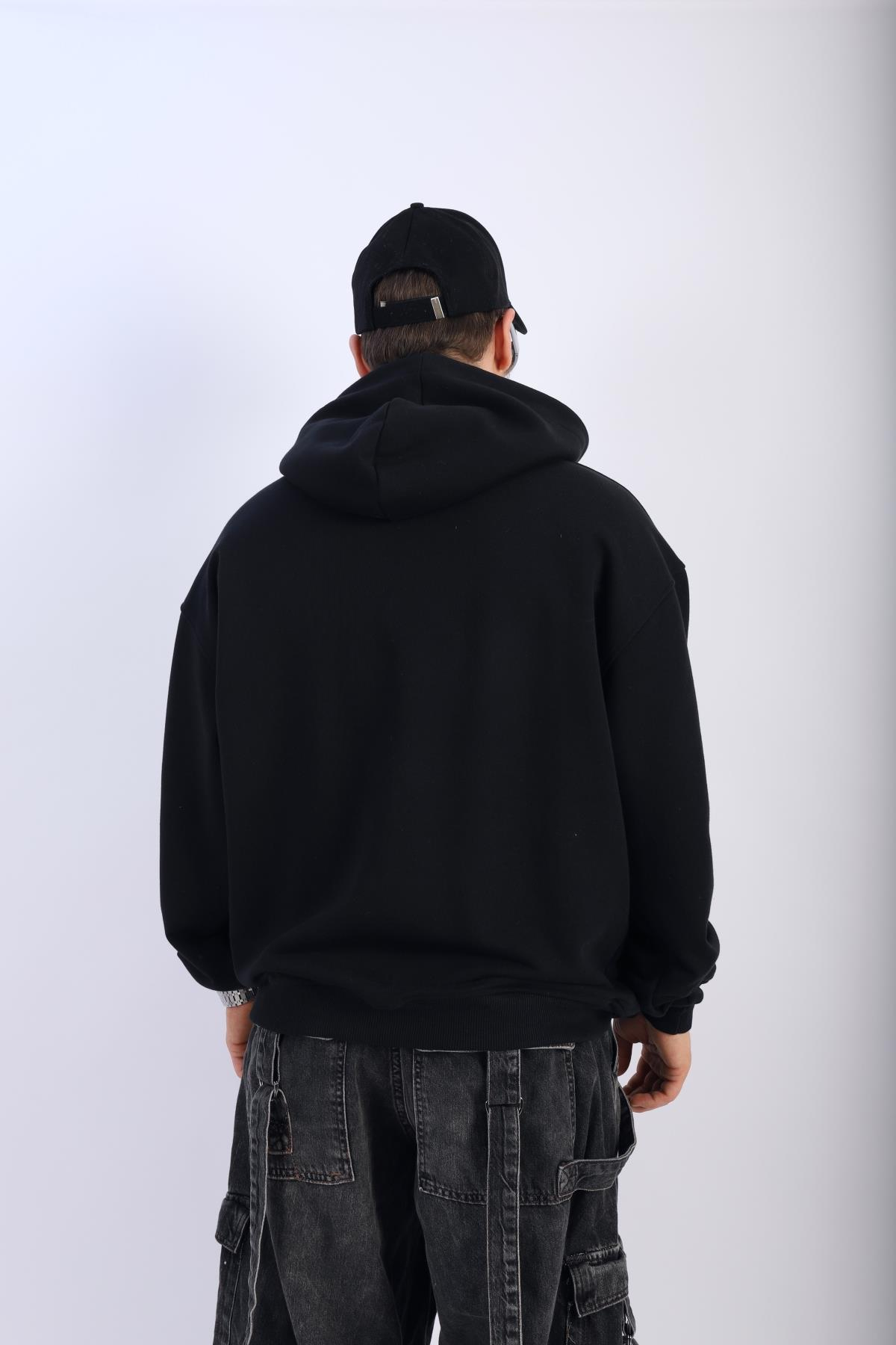 Worldwide Baskılı Siyah Oversize Sweatsihrt SW1113