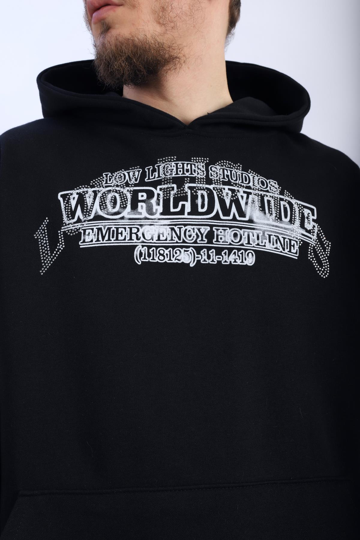 Worldwide Baskılı Siyah Oversize Sweatsihrt SW1113