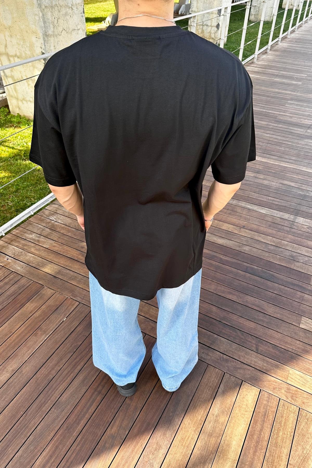 Wrld Baskılı Siyah Promo Oversize Tshirt T1110