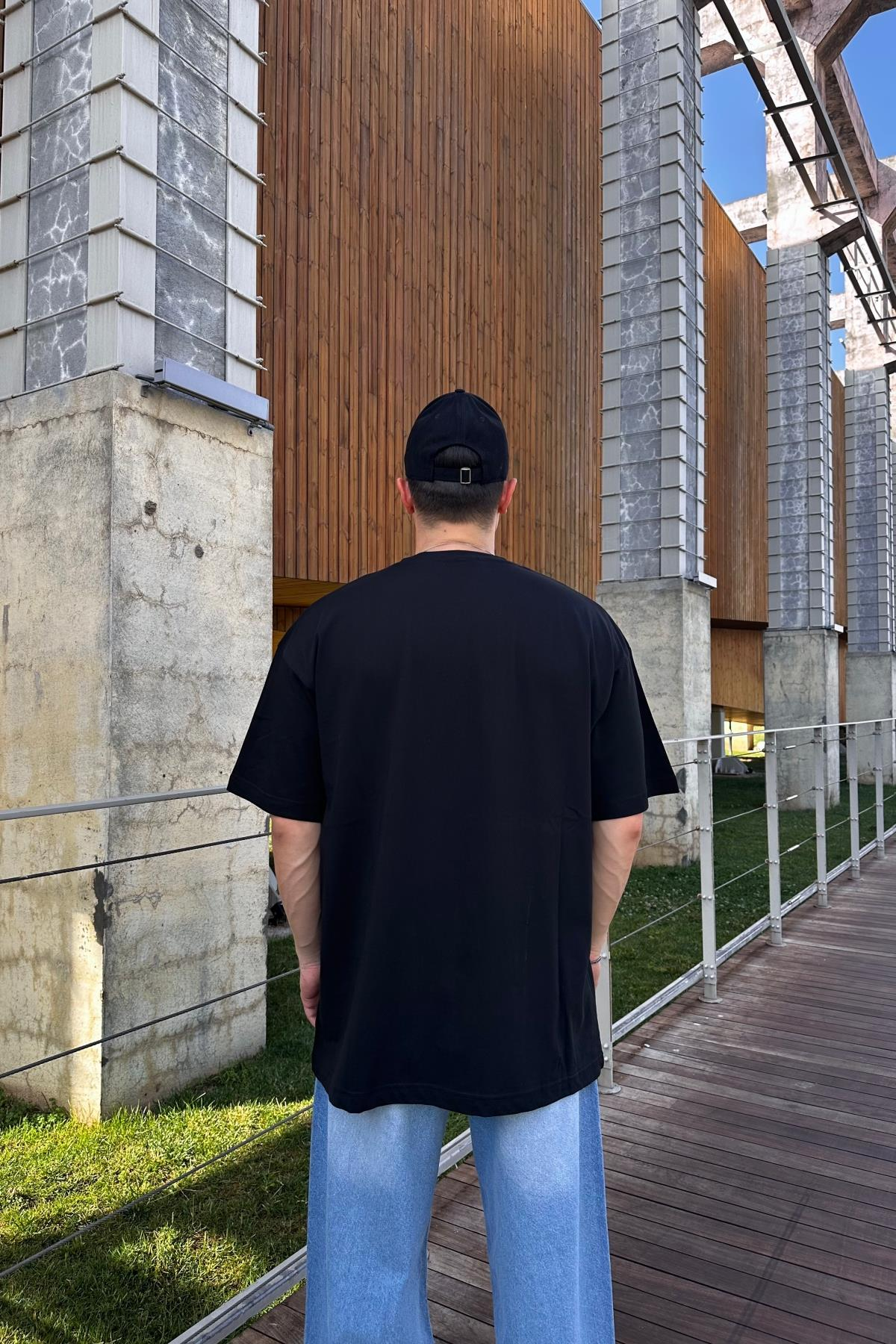 Wrld Baskılı Siyah Promo Oversize Tshirt T1110