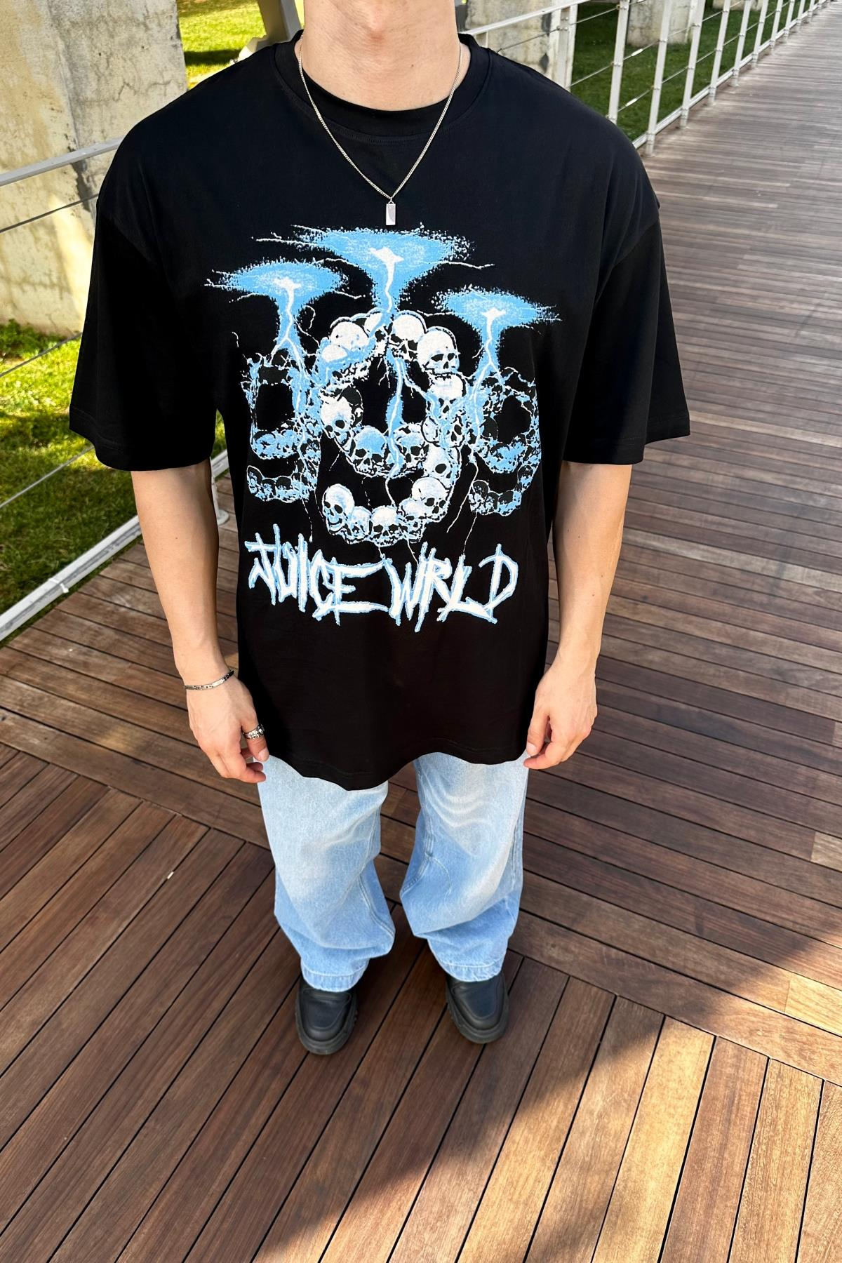 Wrld Baskılı Siyah Promo Oversize Tshirt T1110