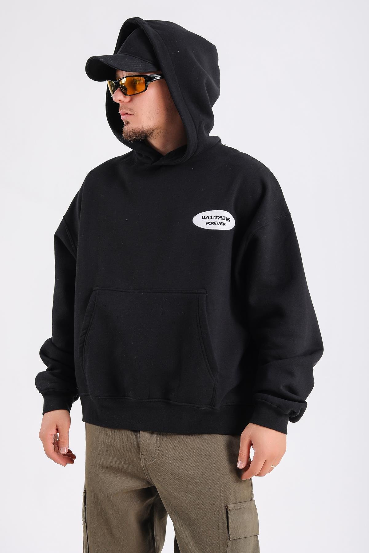 Wutang Baskılı Siyah Oversize Sweatshirt SW1194