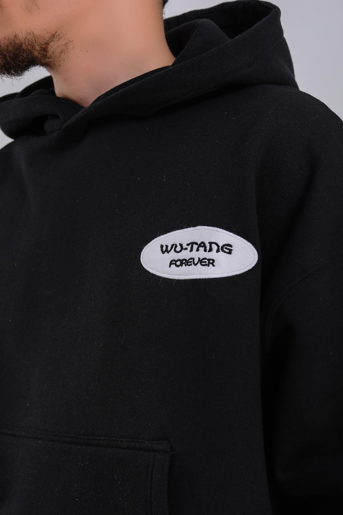 Wutang Baskılı Siyah Oversize Sweatshirt SW1194