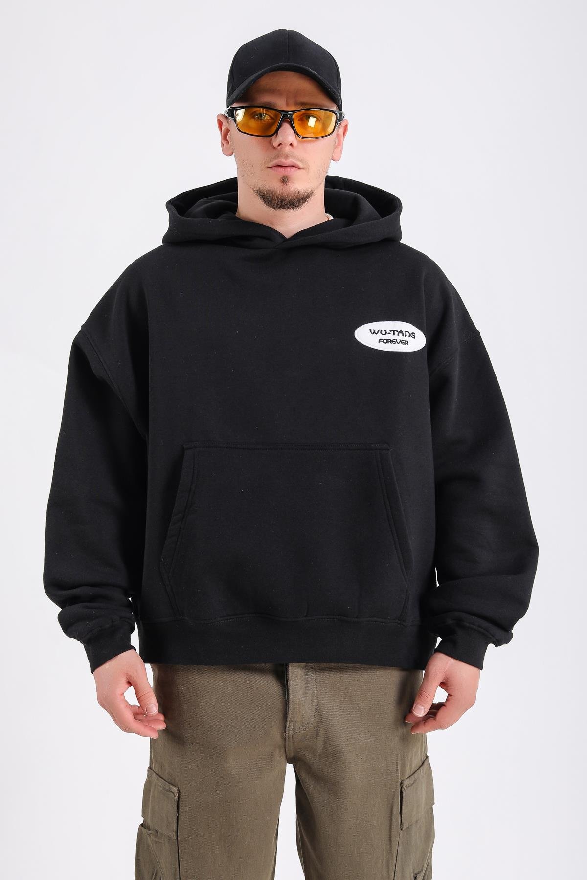 Wutang Baskılı Siyah Oversize Sweatshirt SW1194
