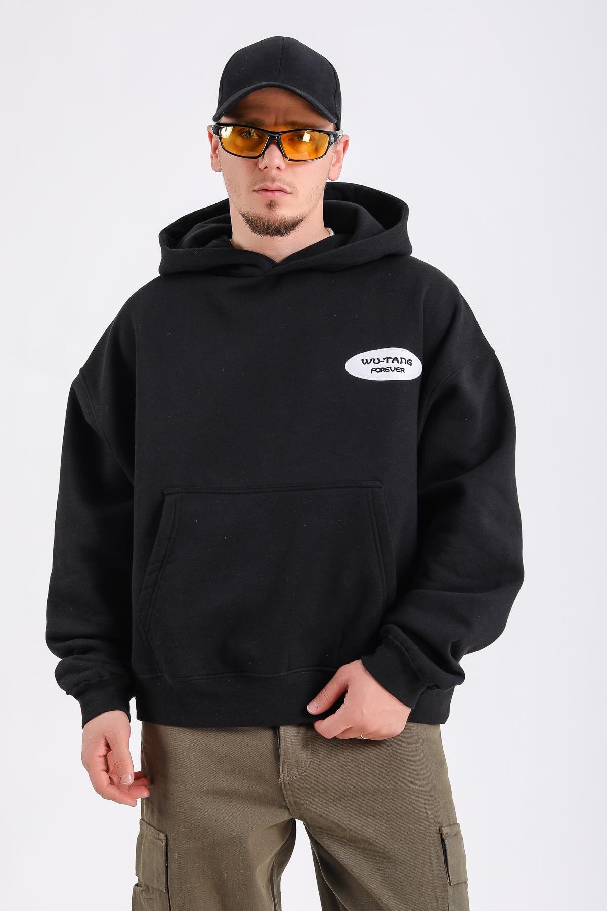 Wutang Baskılı Siyah Oversize Sweatshirt SW1194