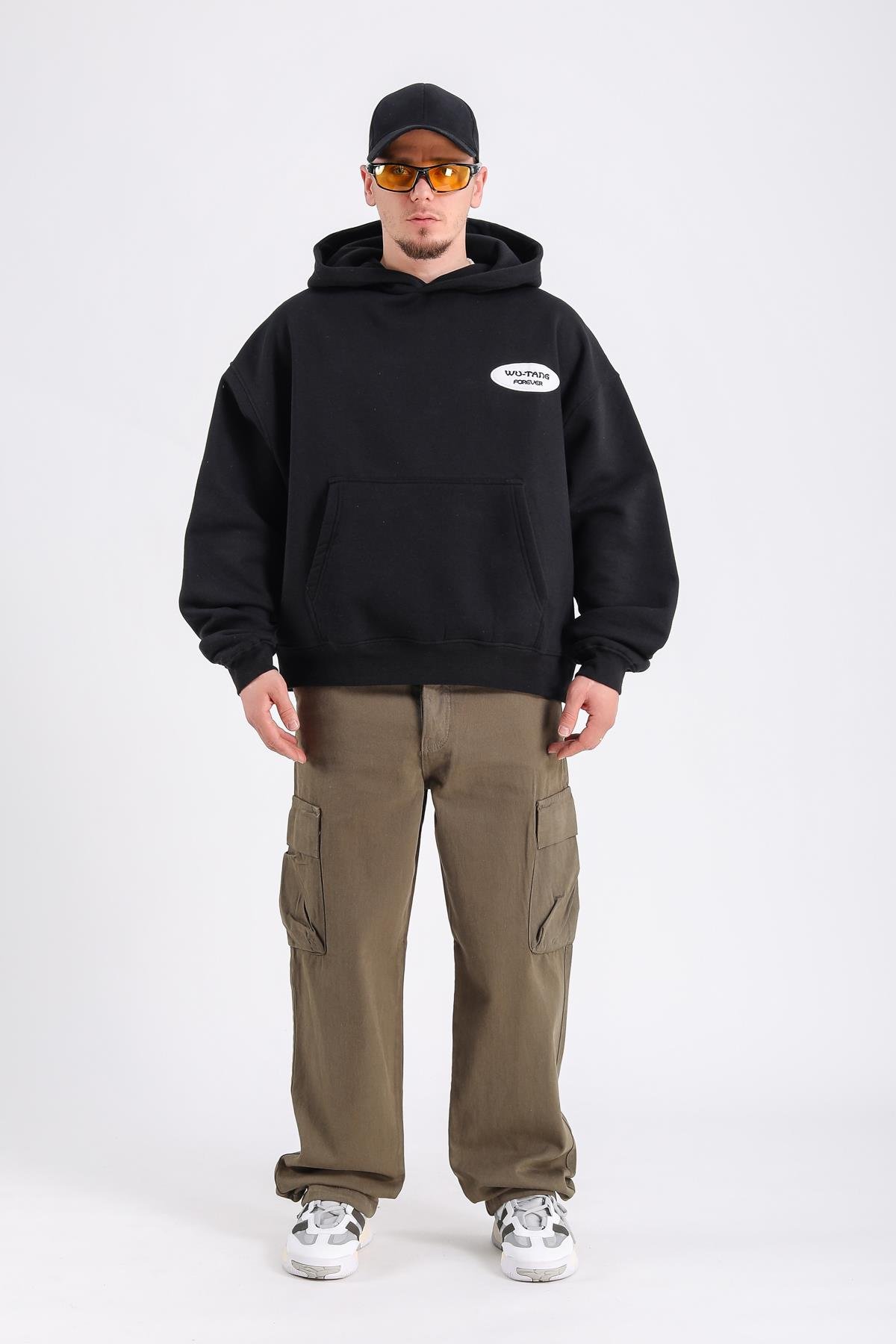 Wutang Baskılı Siyah Oversize Sweatshirt SW1194