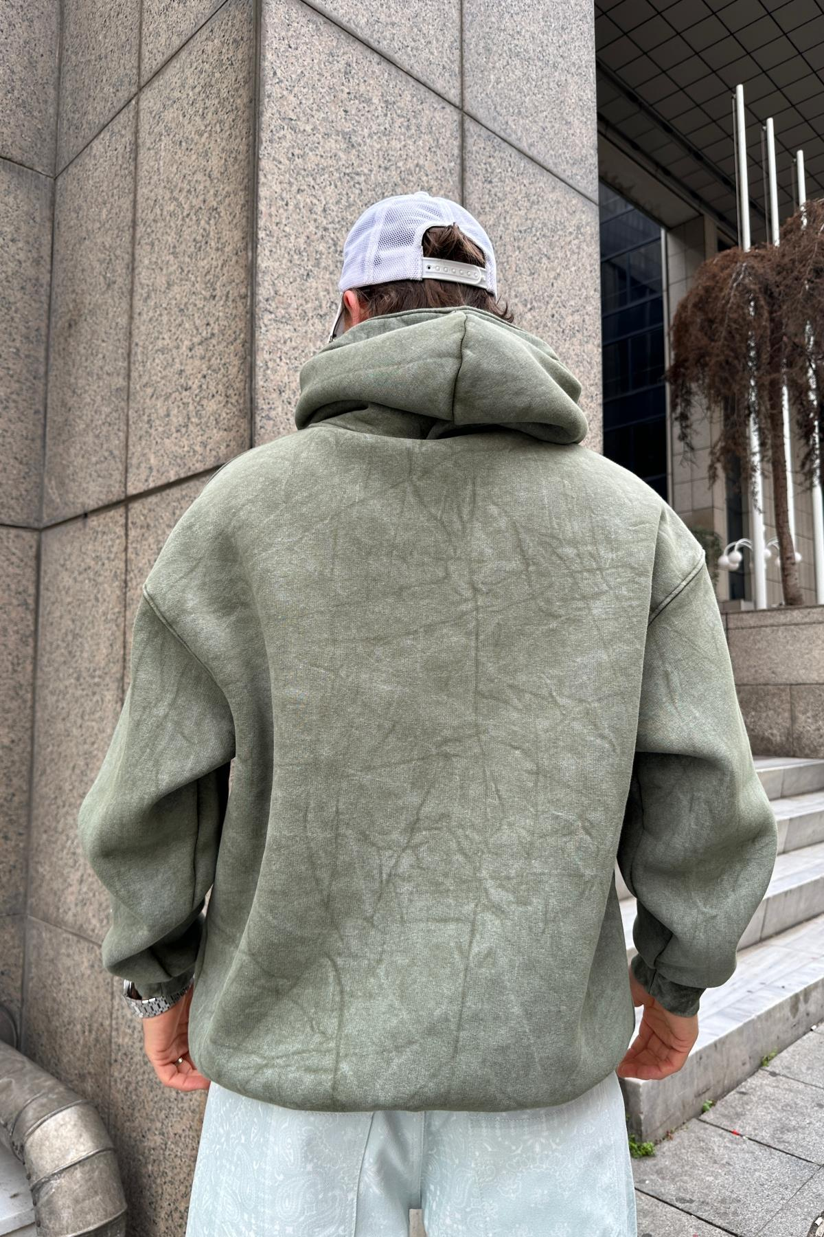 Yeşil Acid Wash Oversize Dad Sweatshirt SW995