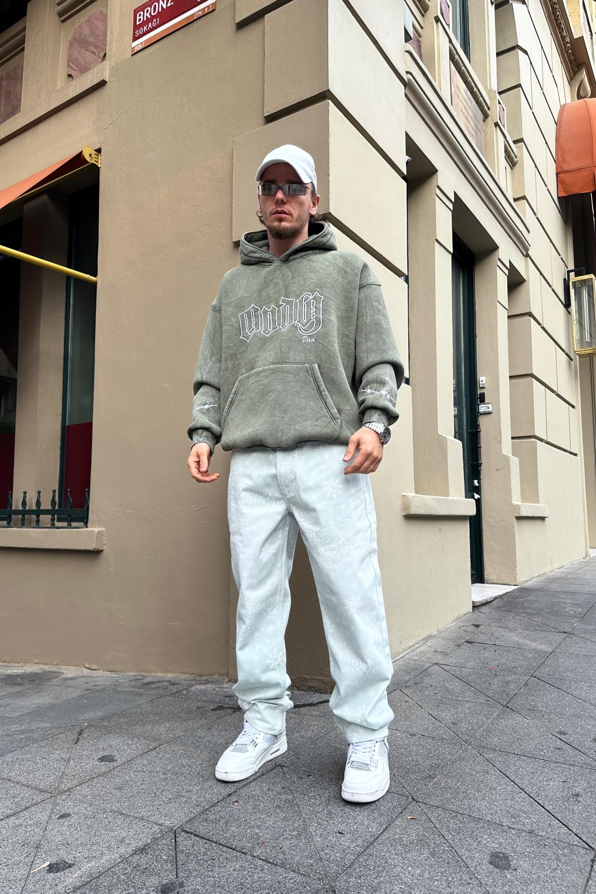 Yeşil Acid Wash Oversize Dad Sweatshirt SW995
