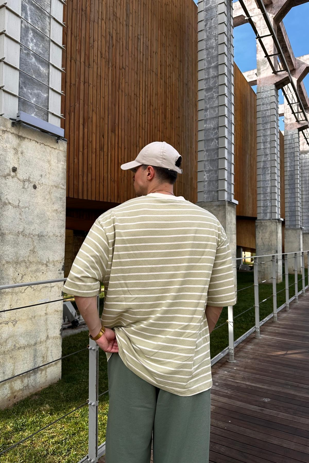 Yeşil Çizgili Zr Oversize Tshirt T1083