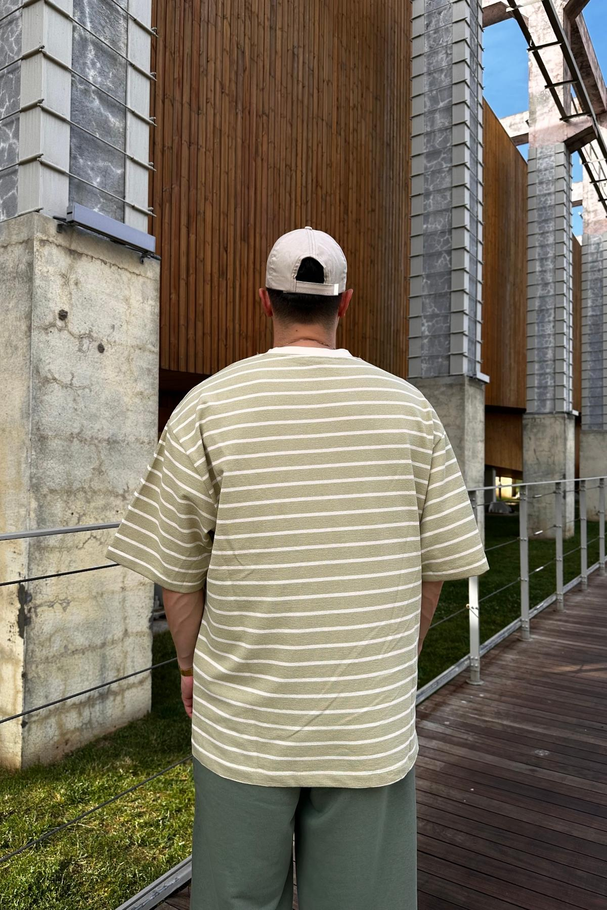 Yeşil Çizgili Zr Oversize Tshirt T1083