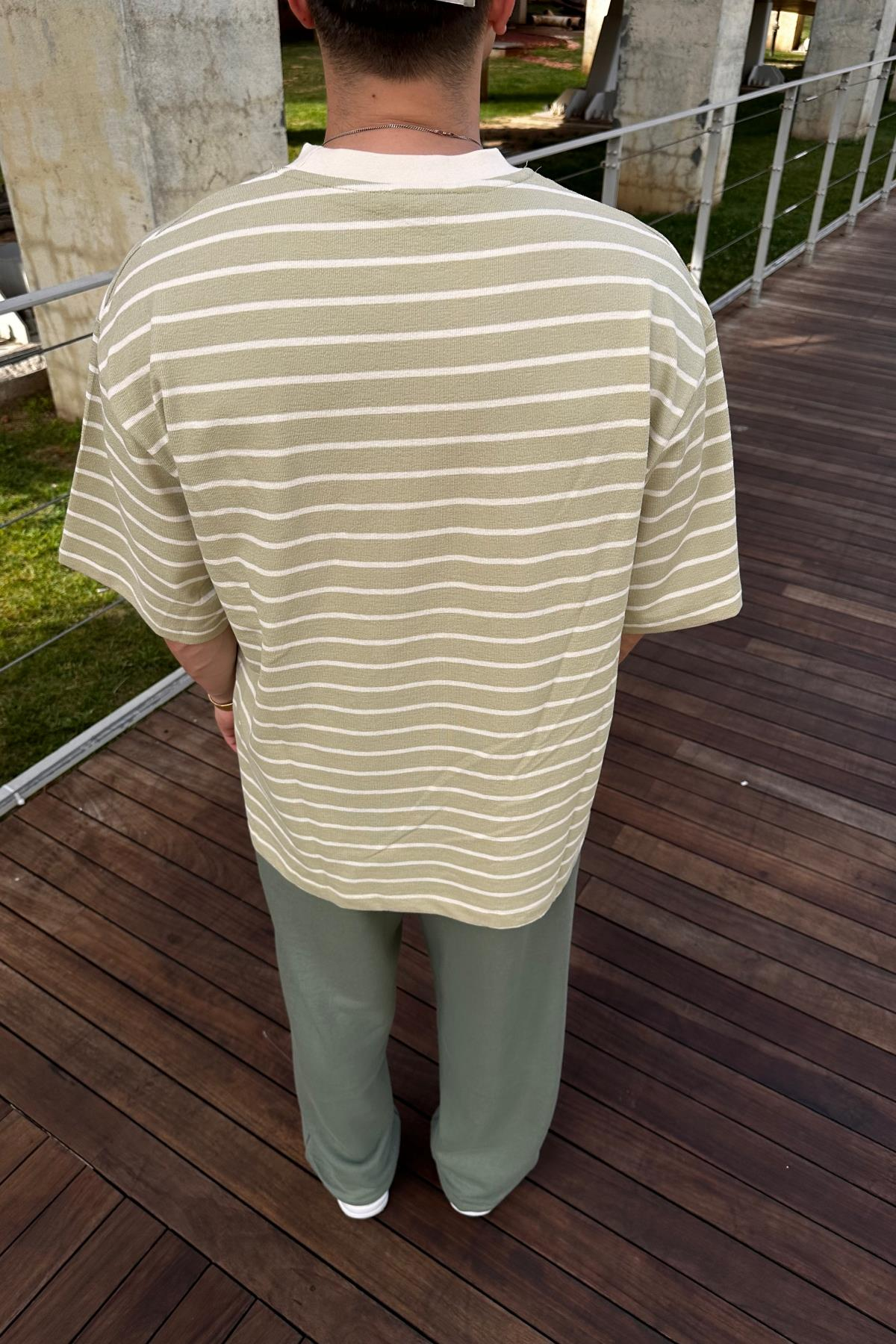 Yeşil Çizgili Zr Oversize Tshirt T1083