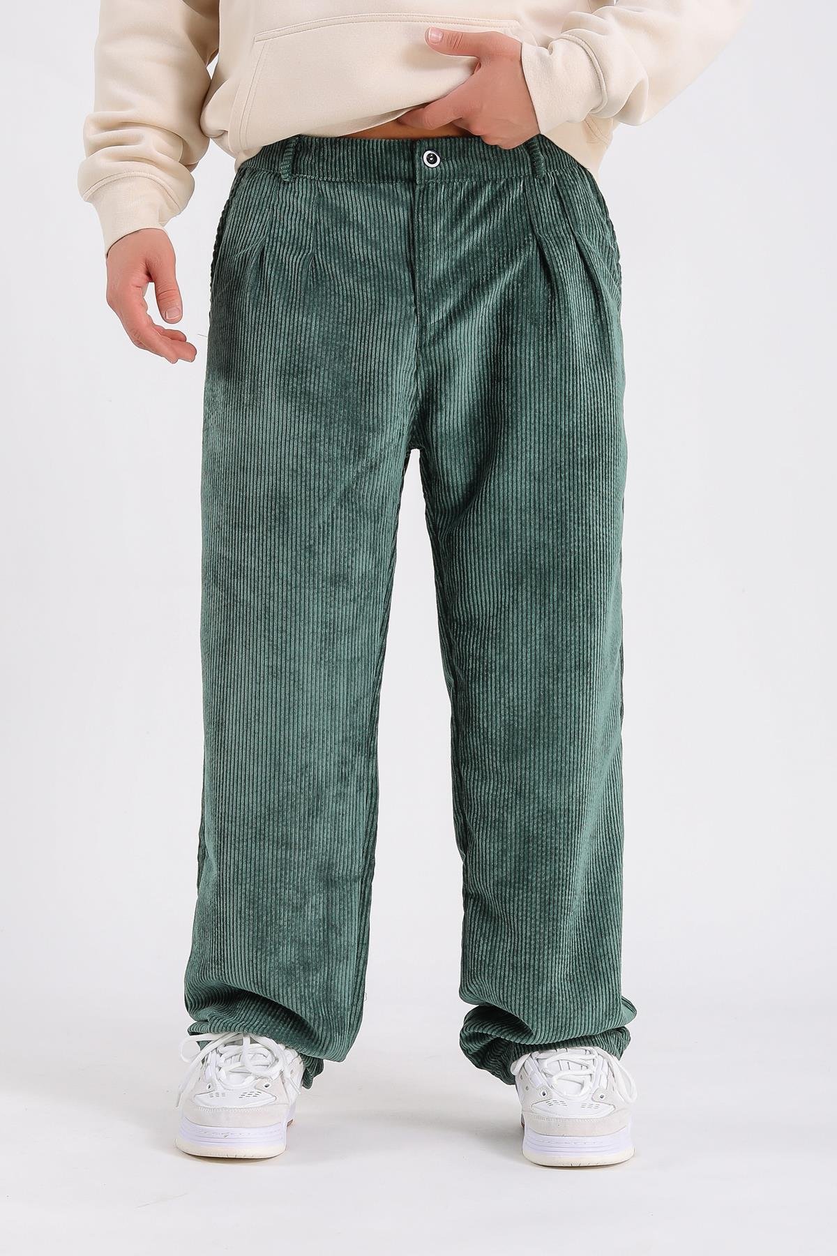 Yeşil Kadife Baggy Pantolon P1032