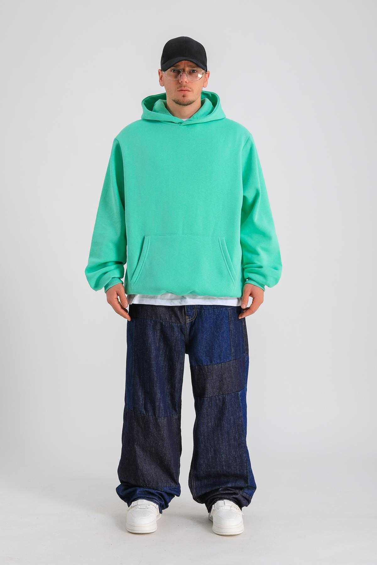 Yeşil Oversize Basic Hoodie SW1275