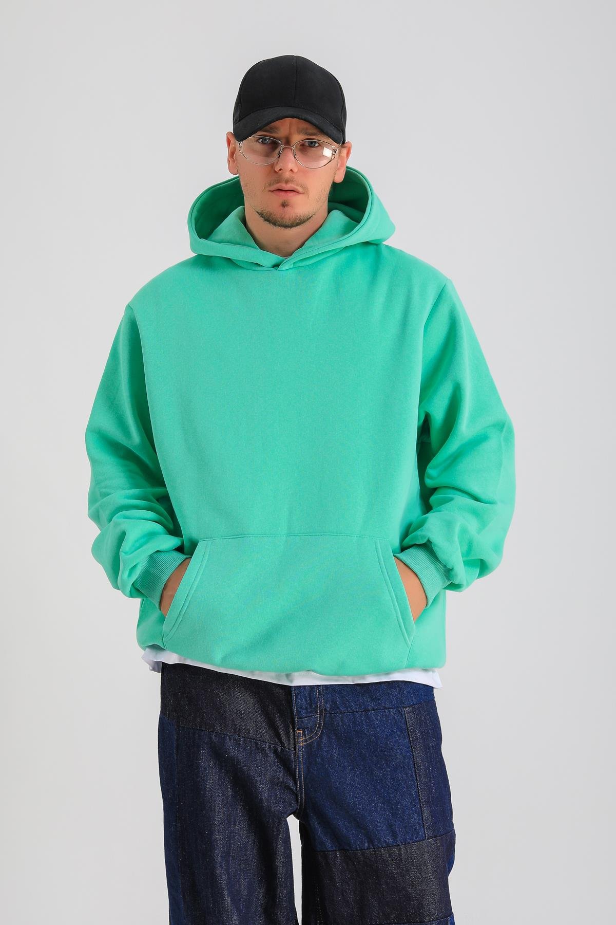Yeşil Oversize Basic Hoodie SW1275
