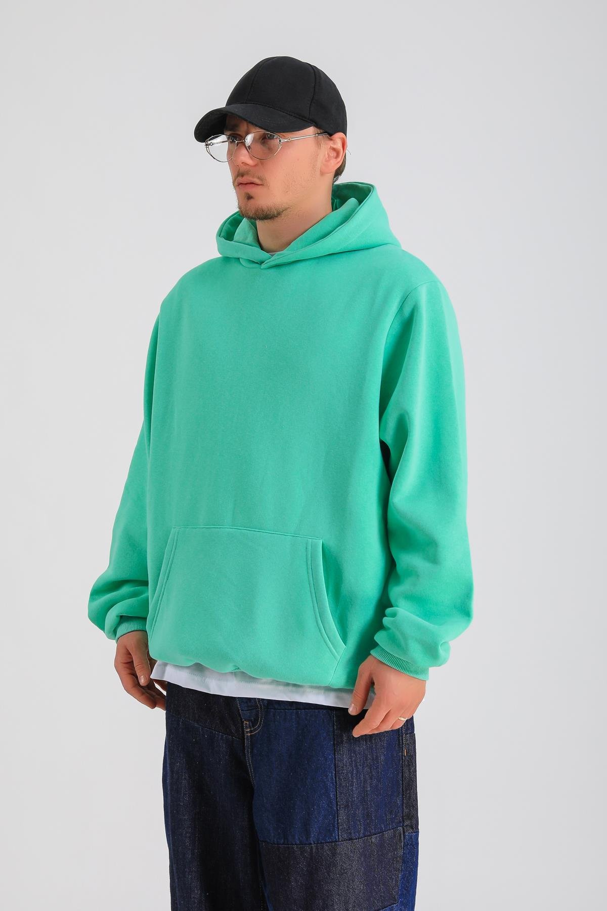 Yeşil Oversize Basic Hoodie SW1275