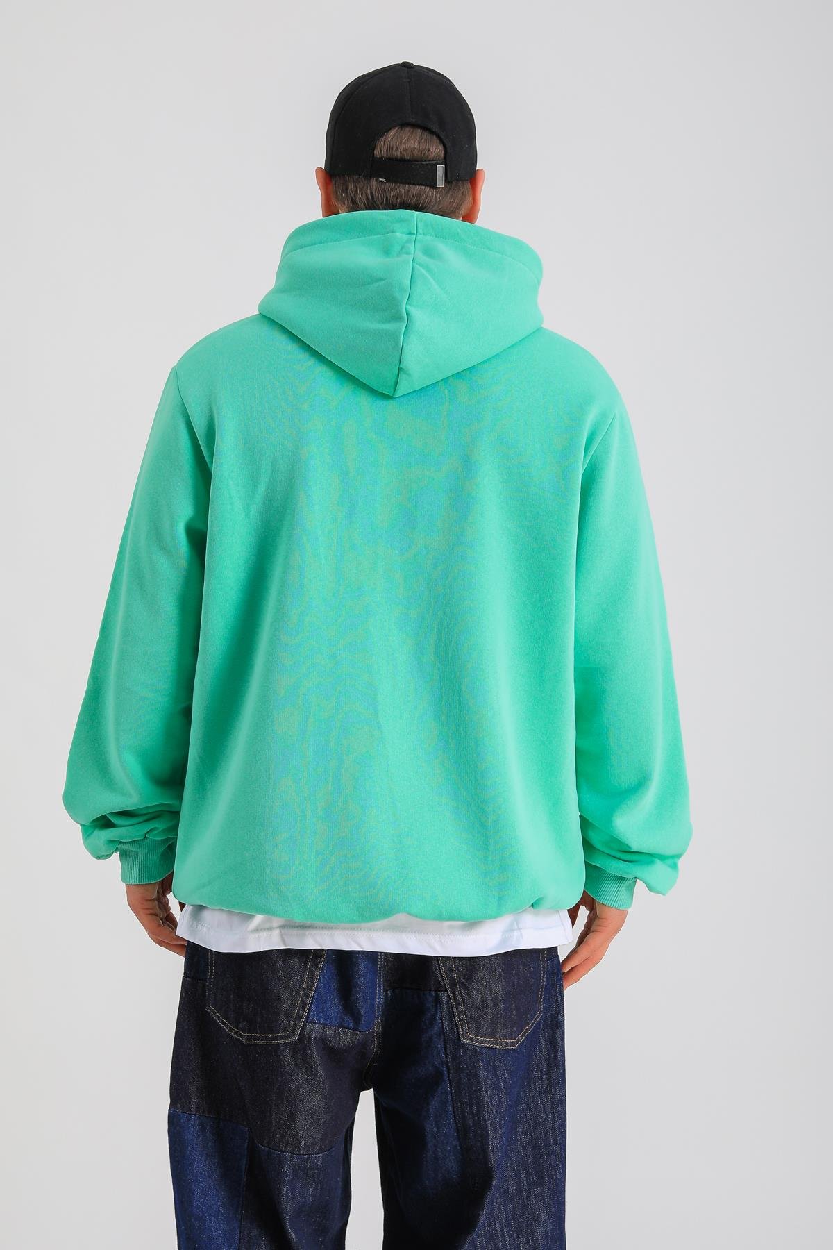 Yeşil Oversize Basic Hoodie SW1275