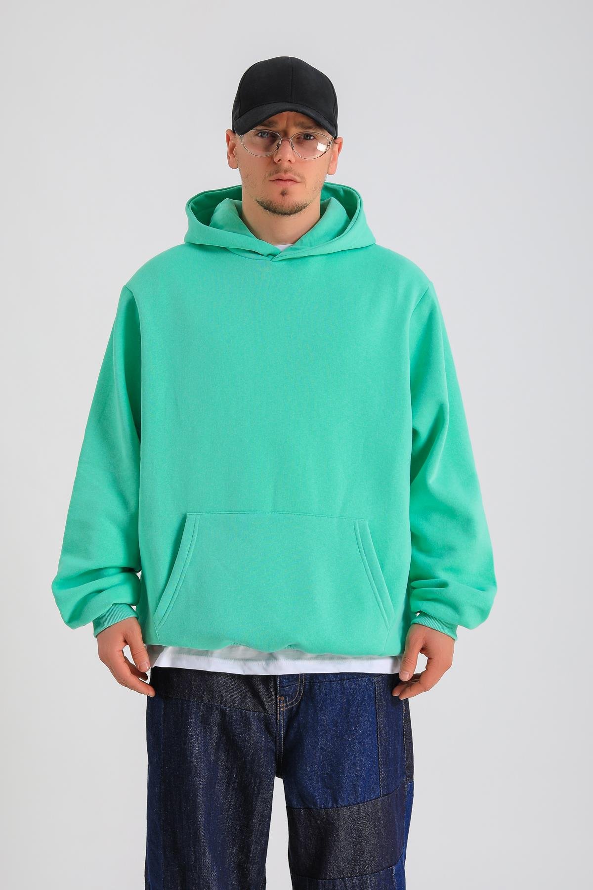 Yeşil Oversize Basic Hoodie SW1275