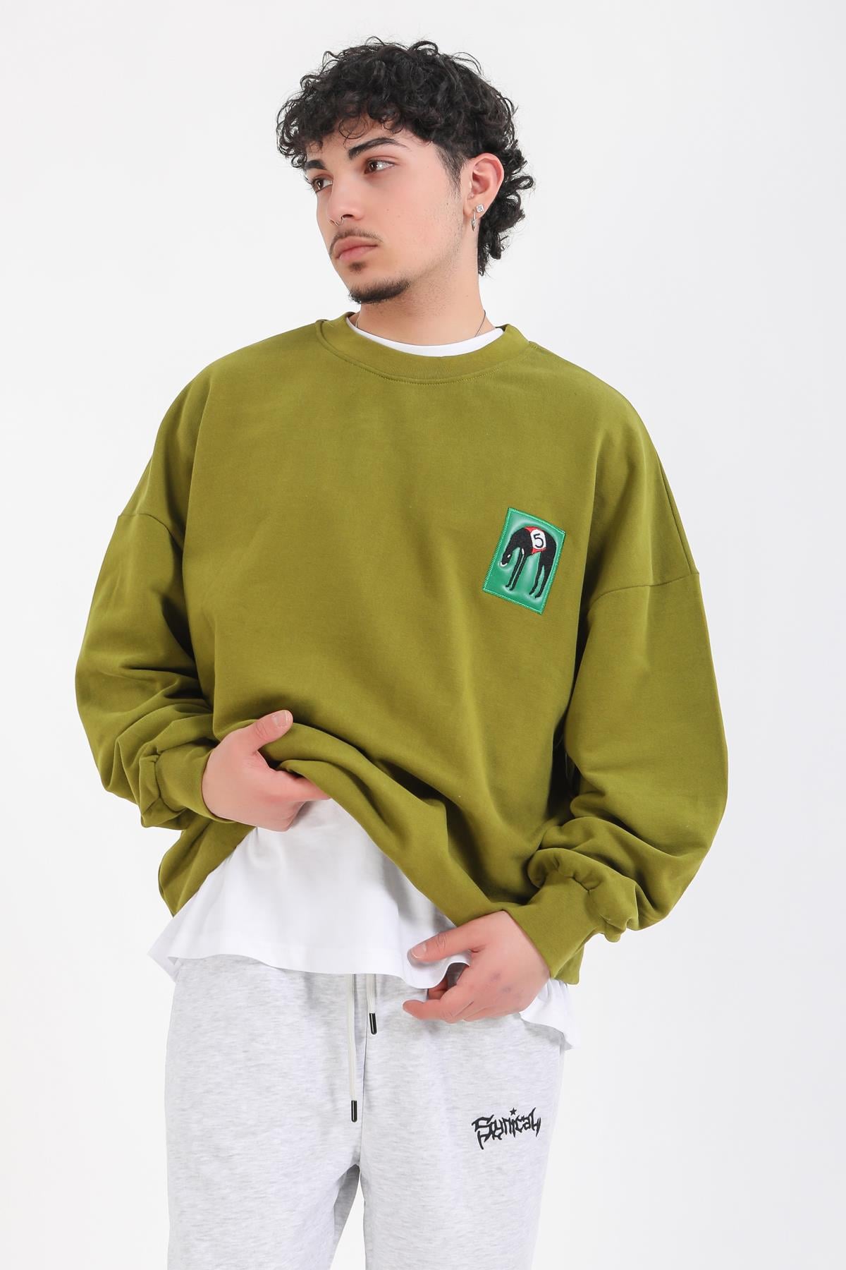 Yeşil Patch Detay Oversize Sweatshirt