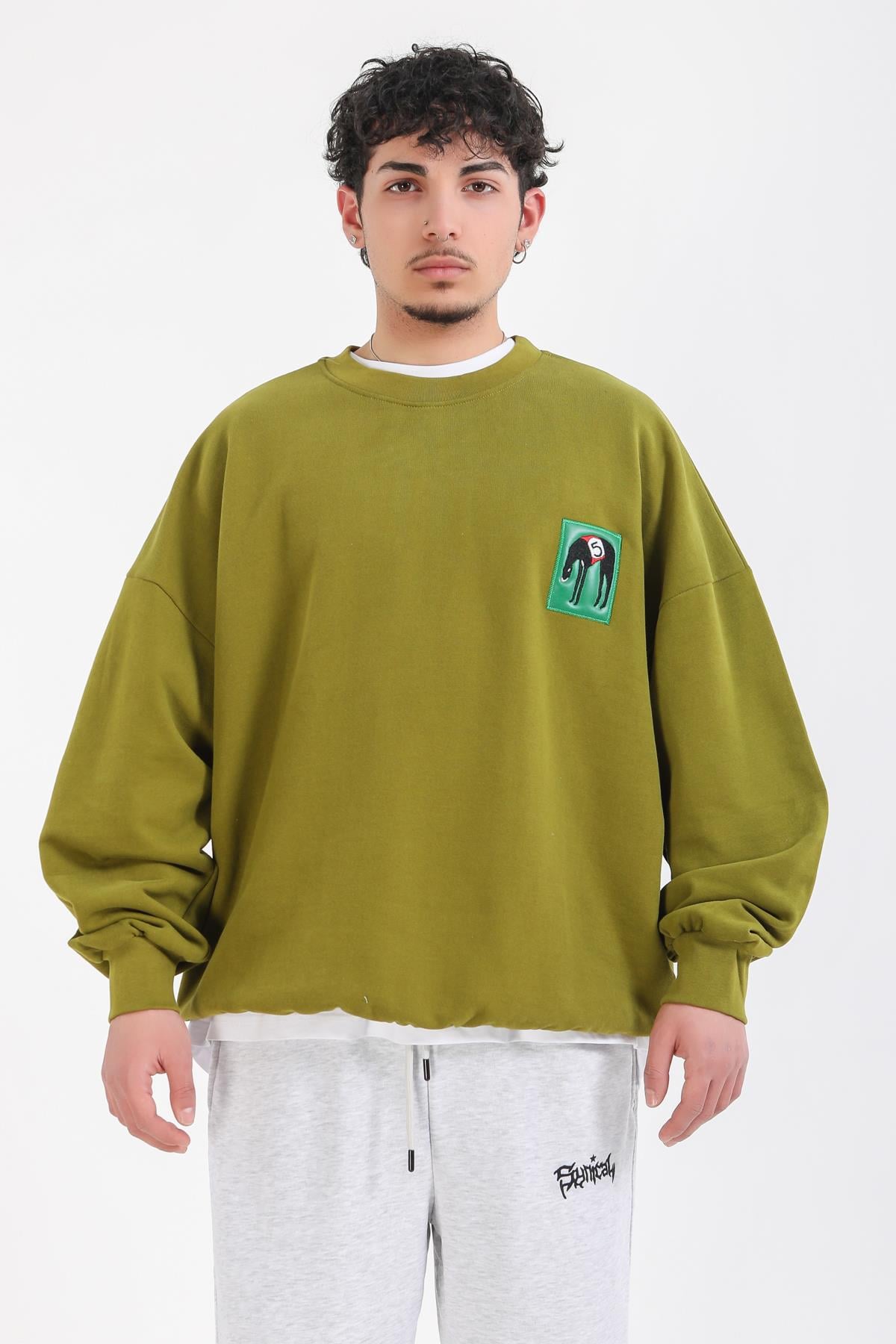 Yeşil Patch Detay Oversize Sweatshirt