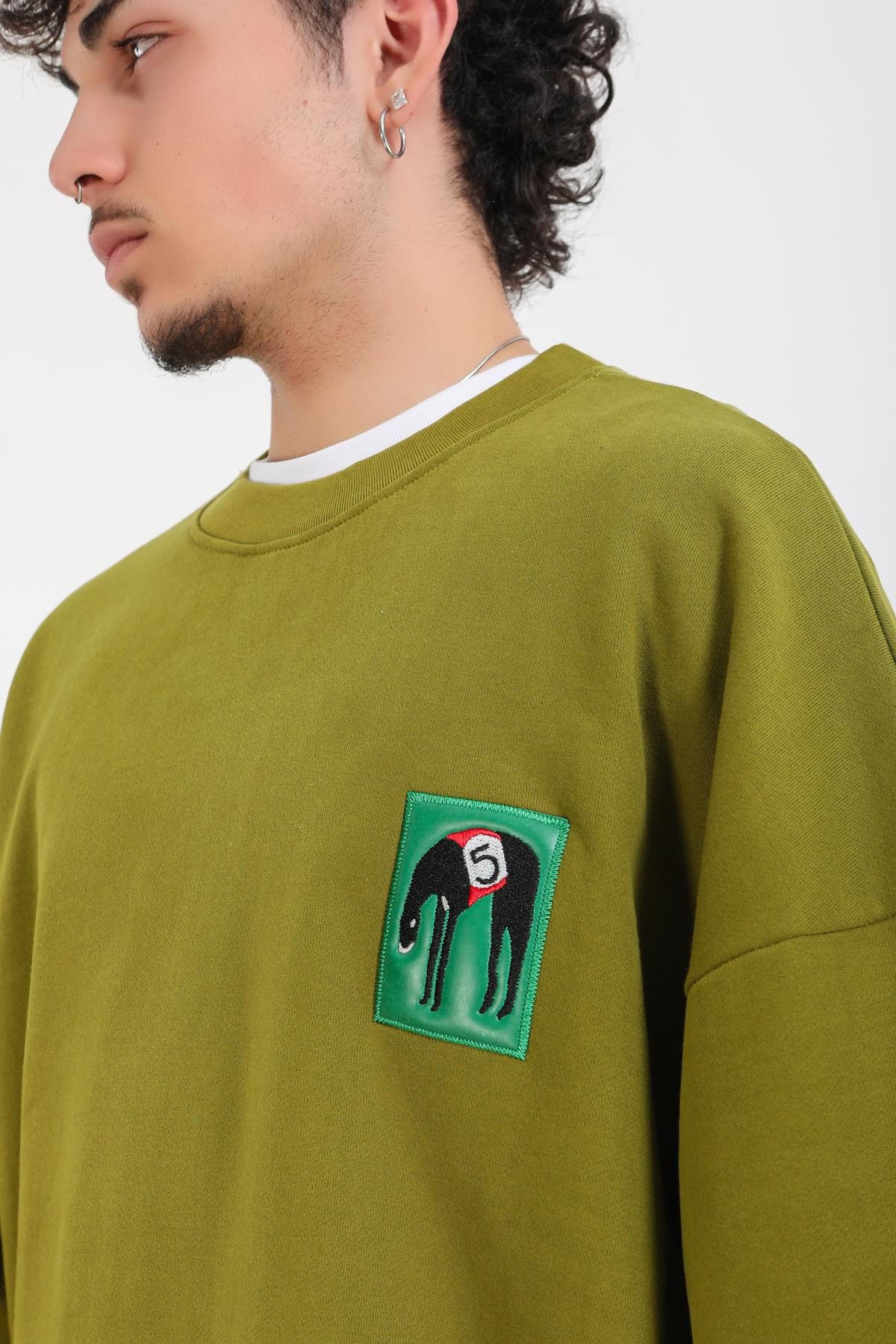 Yeşil Patch Detay Oversize Sweatshirt