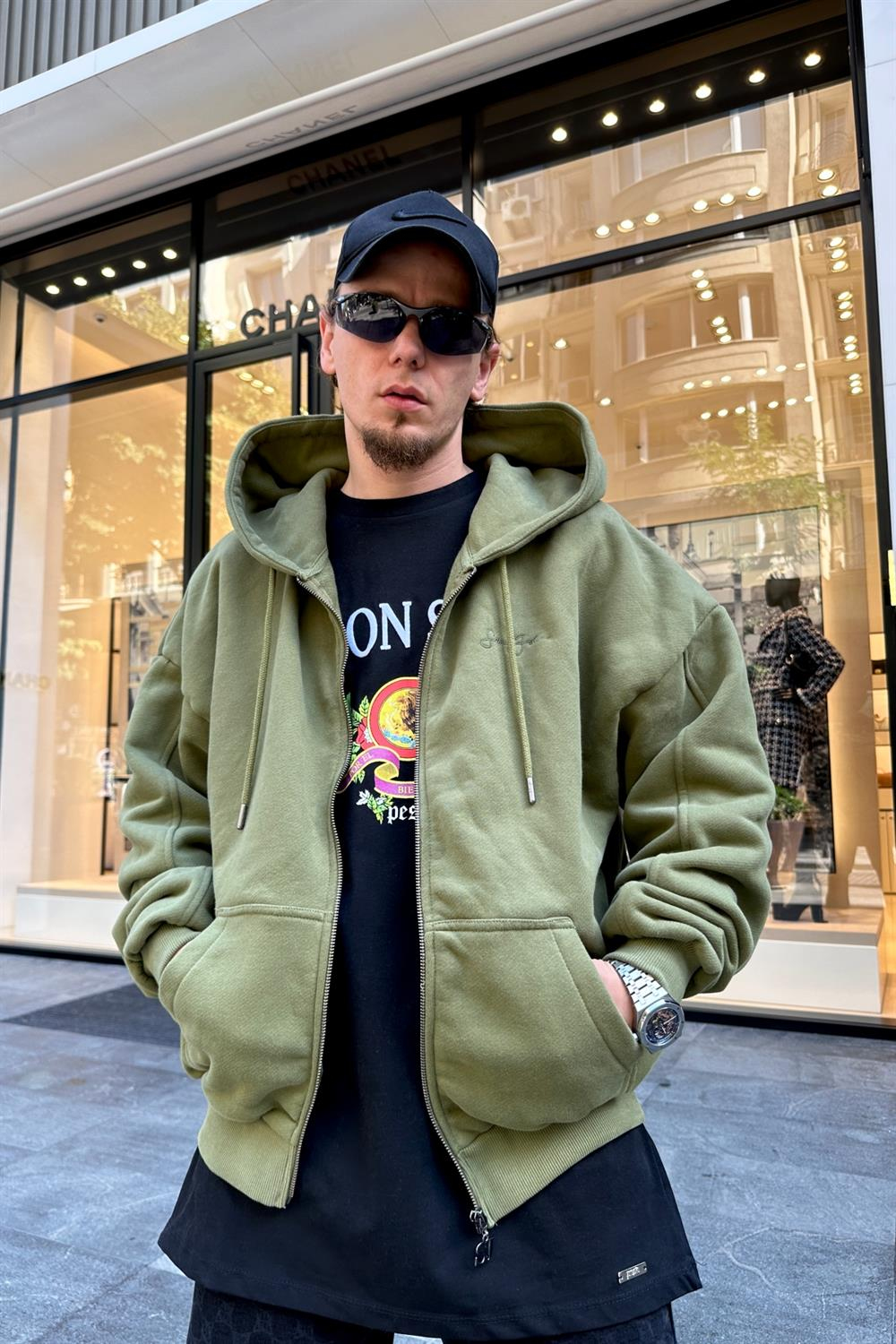 Yeşil SJ Oversize Zipper Sweatshirt SW876
