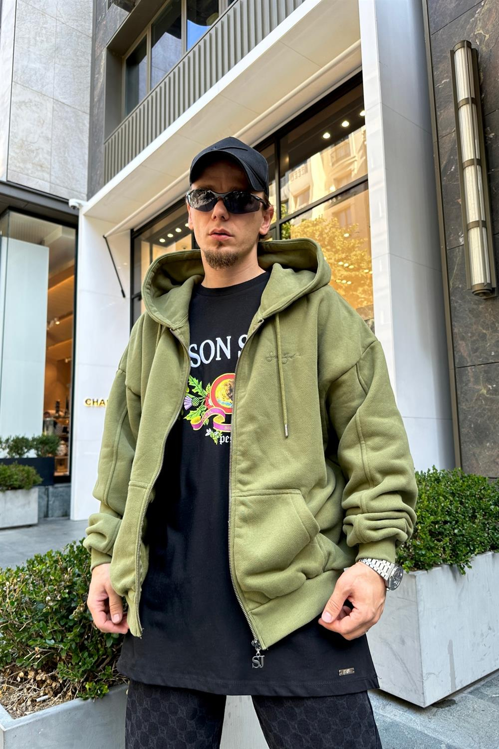 Yeşil SJ Oversize Zipper Sweatshirt SW876