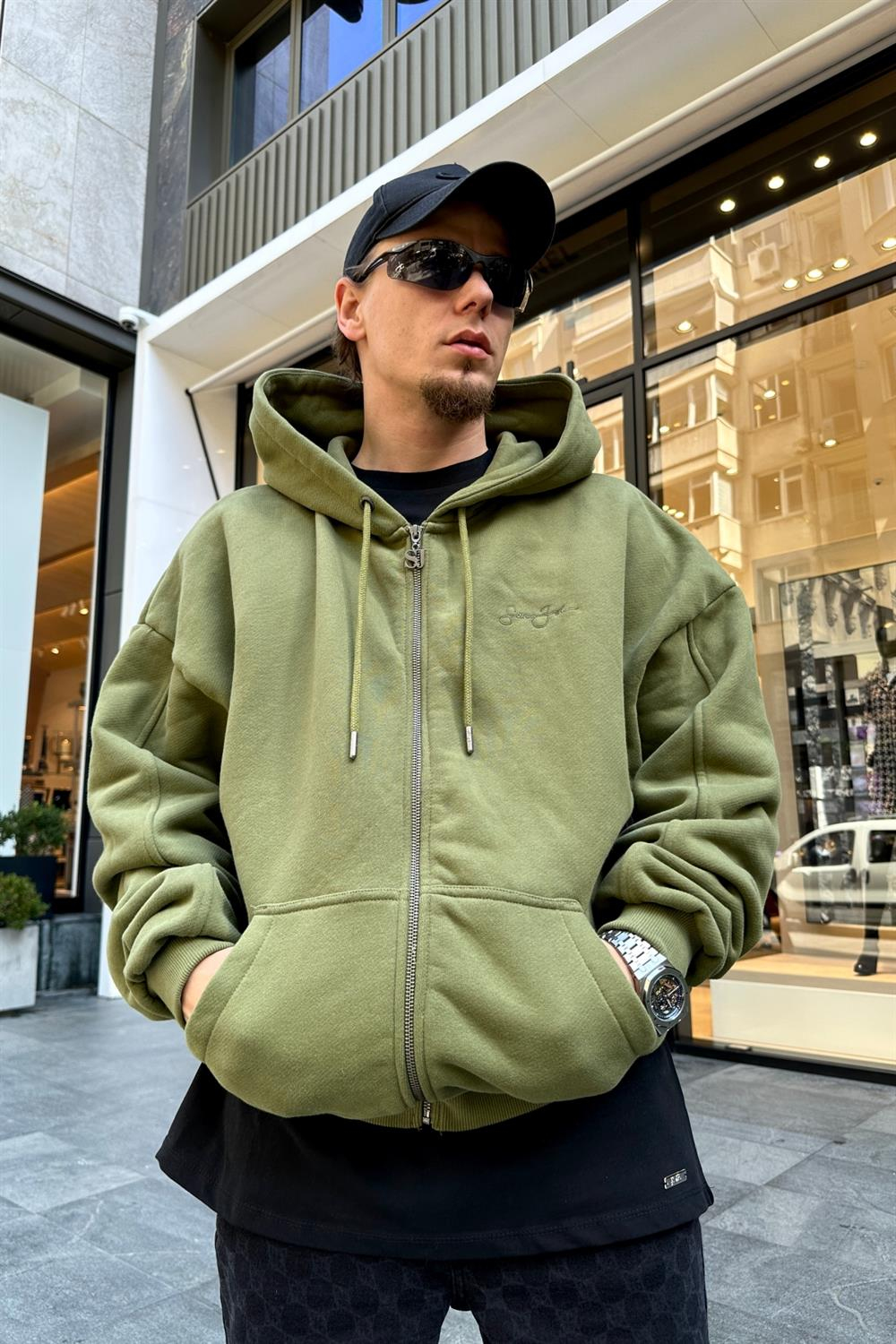 Yeşil SJ Oversize Zipper Sweatshirt SW876