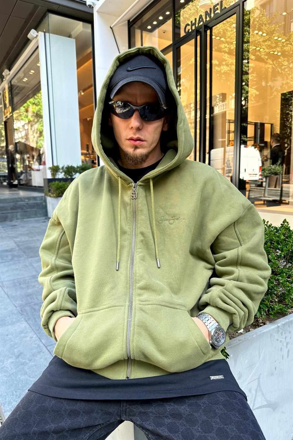 Yeşil SJ Oversize Zipper Sweatshirt SW876