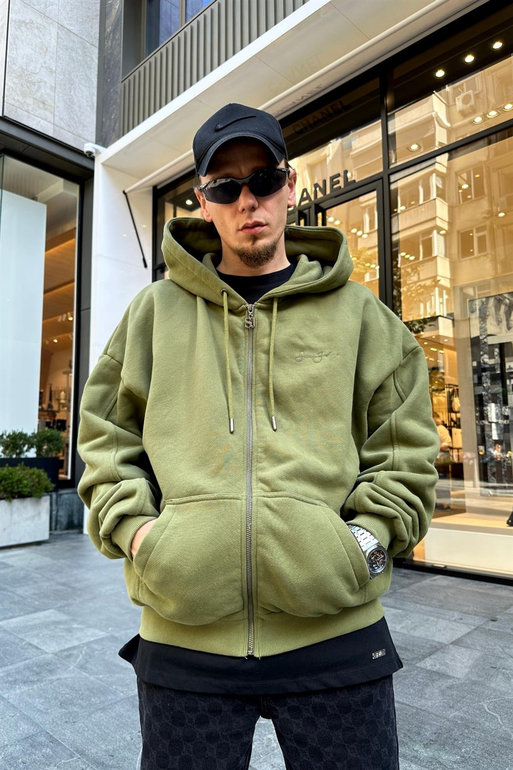 Yeşil SJ Oversize Zipper Sweatshirt SW876